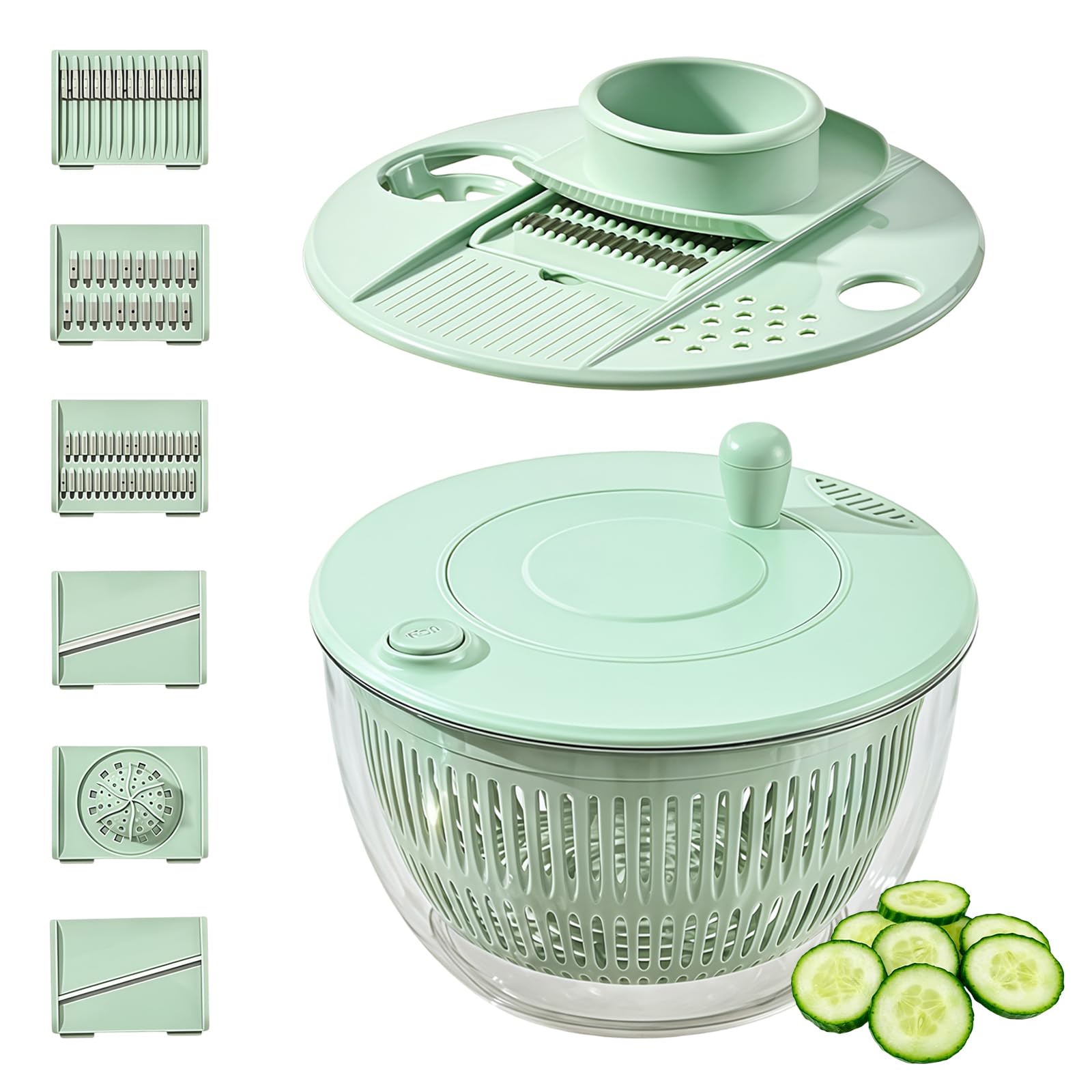 Centrifuga per insalata da 4 l con coperchio, con 6 lame e tagliere, ciotola multifunzione in PET con finestra di visualizzazione, ideale per lavare, asciugare e tagliare frutta e verdura
