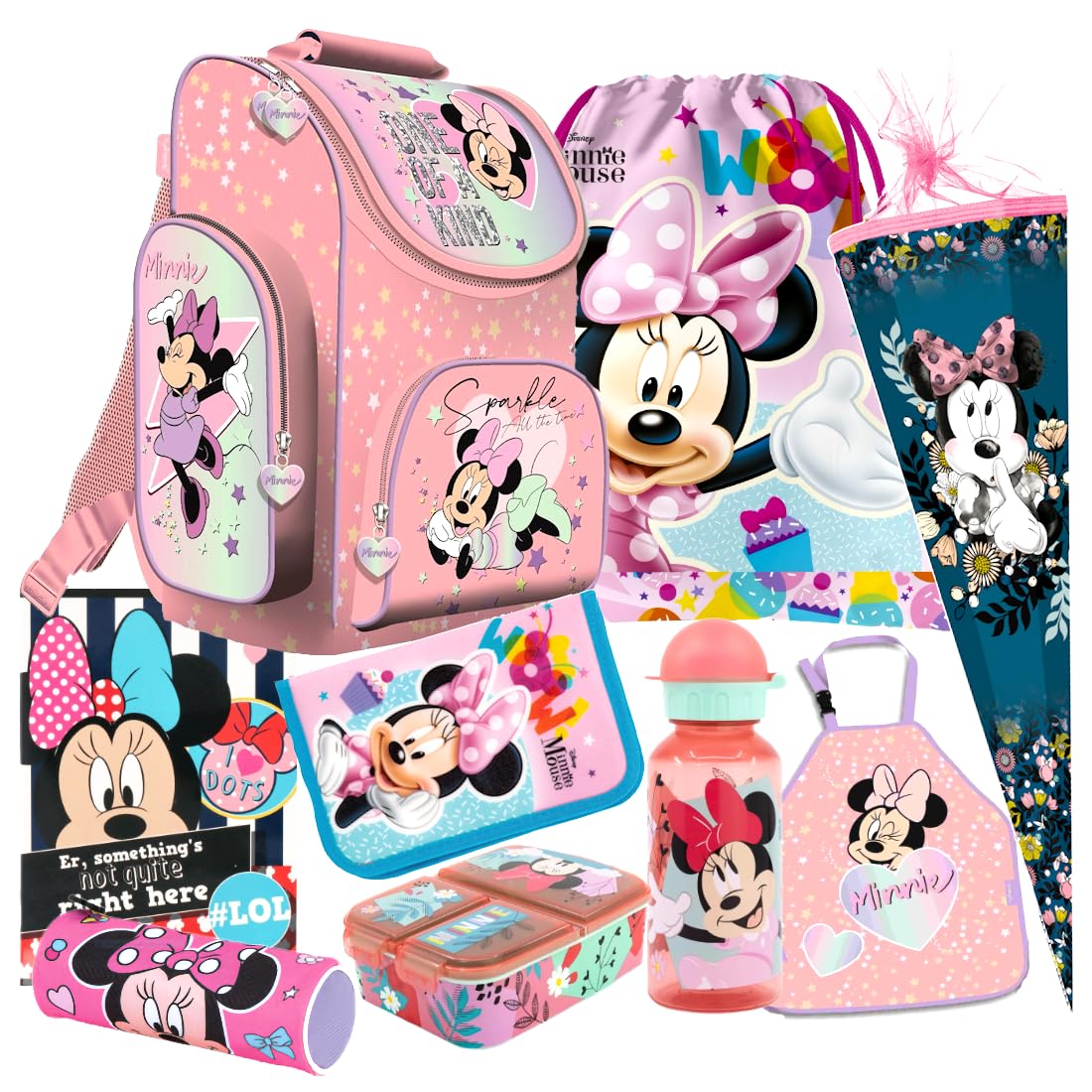 Minnie Maus Mouse 9 Teile Schulranzen Ranzen Federmappe Tasche Tornister Schultüte 85 cm Set mit Sticker-von-Kids4shop