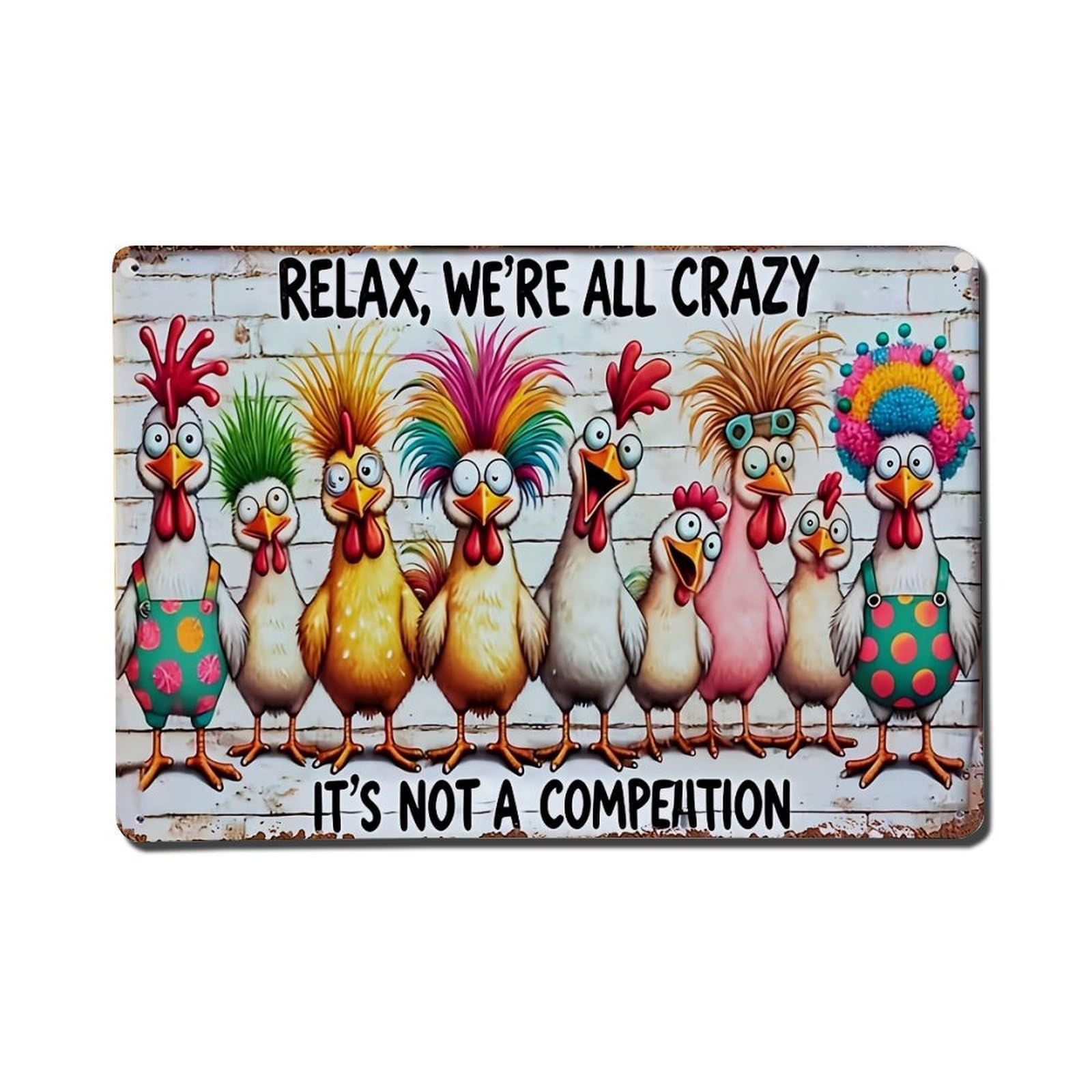 Colorful Chickens With Fun Hats Retro Metal Tin Sign, Vintage Metal Poster for Home, Gaming Room, Studio Workshop,Bar,Garage Wall Art Decor 8x12 Inch