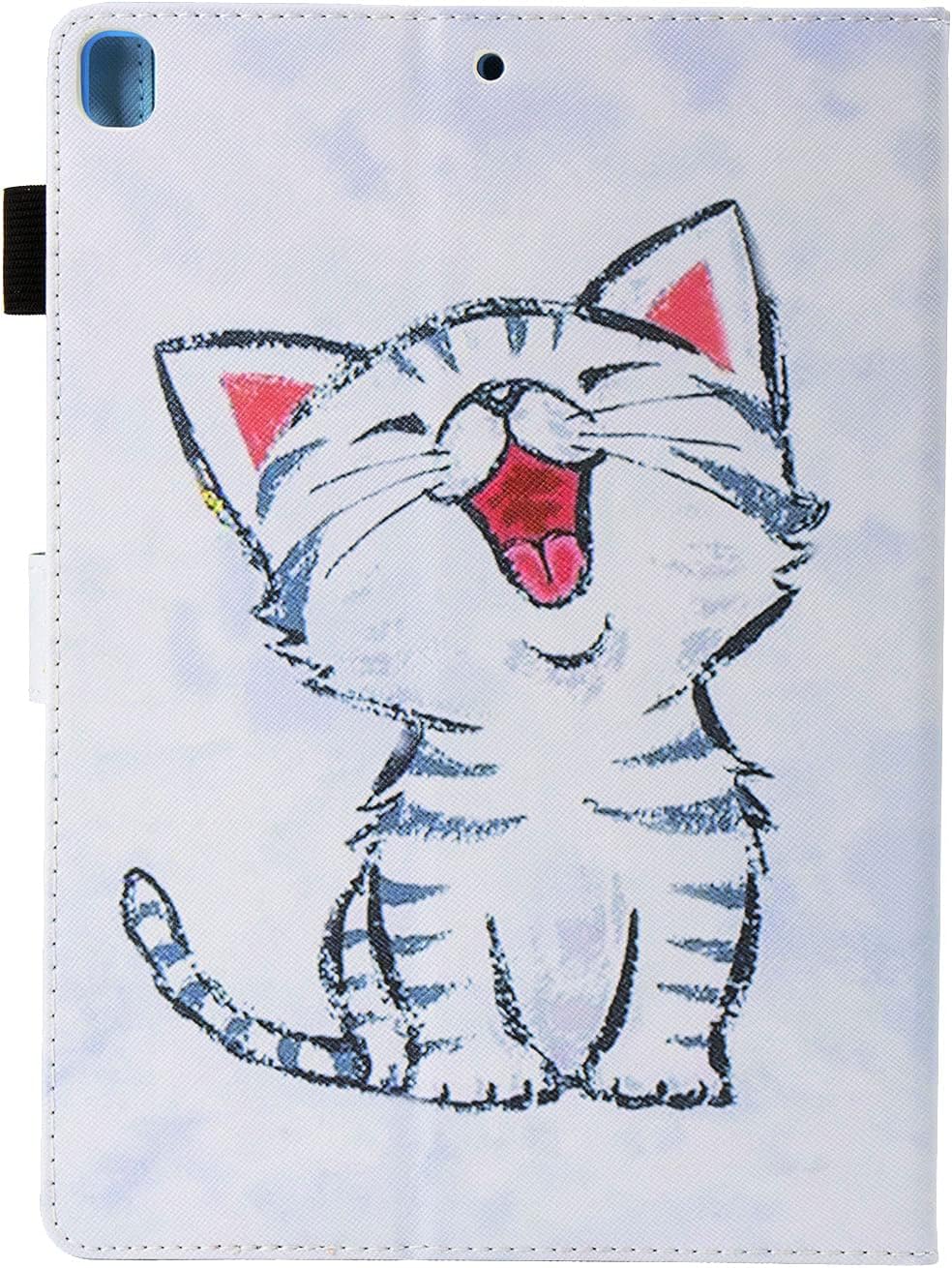 Kindle Fire HD 10 Tablet Case 9th and 7th Generation with Pencil Cards Holder, UUcovers Smart Folio Stand Synthetic Leather Cover [Auto Wake/Sleep] for Amazon Fire HD 10.1 Inch 2019/2017, Cute Cat