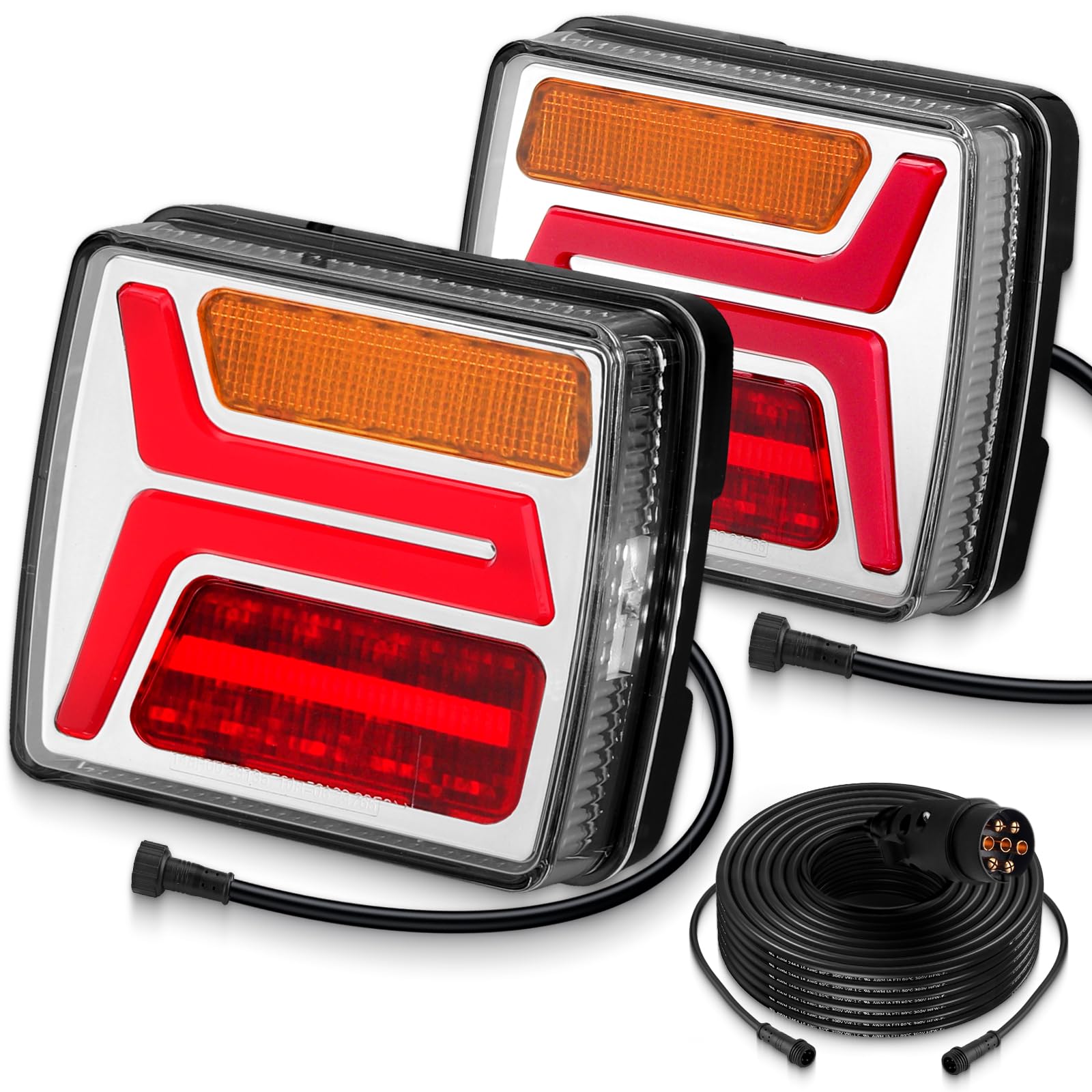 EYPINS 2X Luces Traseras para Remolque 35 LED y 7 Pines, 12V Pilotos Traseros IP67, Instalación fija con Cable 10m, Luz de Freno, Intermitente e Iluminación de Matrícula, Turismos,Camiones,Caravanas