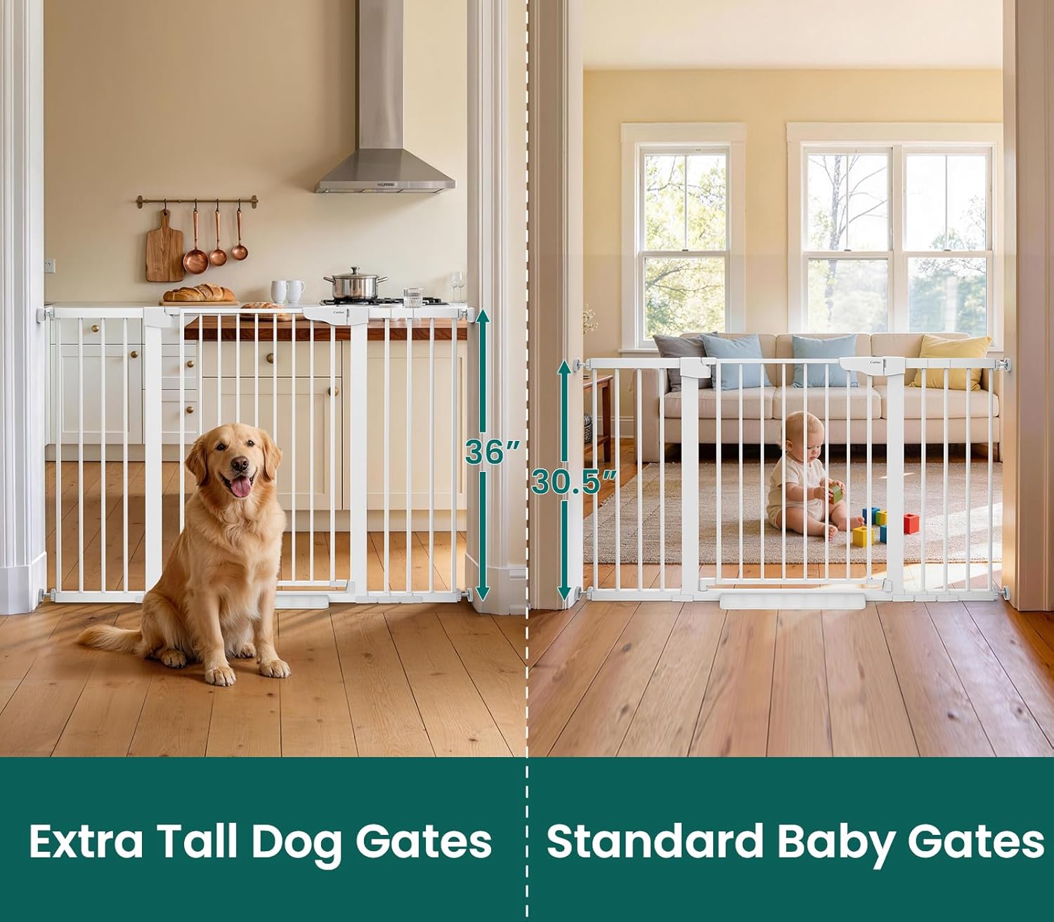 Cumbor 36 Extra Tall Baby Gate, 30-54 Wide Dog Gates for Large Dogs, Dual Lock & Self-Closing Child Gate for Stairs, Doorways & Hallways, Pressure Mounted Safety Proofing for Babies & Pets, White