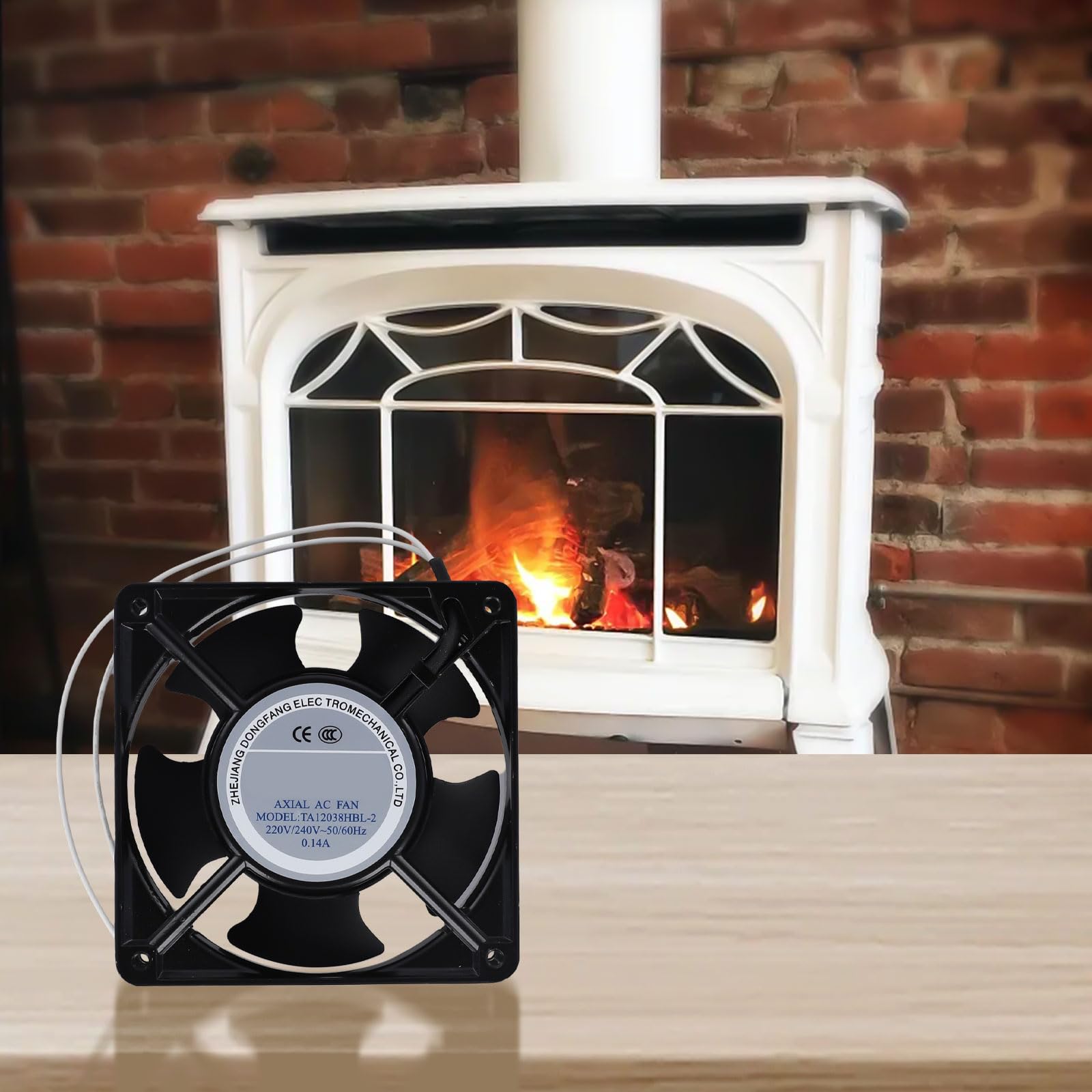 Ventilador axial para casete de chimenea, funcionamiento silencioso, ventilador axial con aspas metálicas, para estufas, extractores, chimeneas, estufas de leña, 120 x 120 x 38 mm