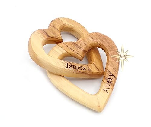 Customized Gifts, Olive Wood Hearts, Personalized Valentines Day Gift, Together Forever, Unique and Cute for Engagement, Wedding, Anniversary,