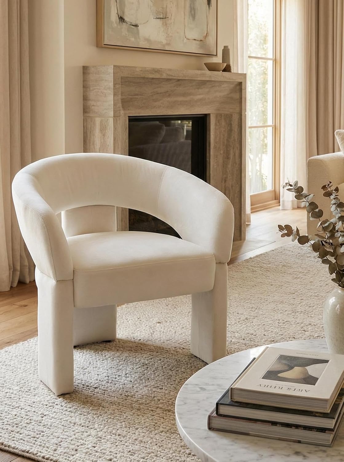 LukeAlon Modern Velvet Accent Chair Barrel Back Armchair, Upholstered Lounge Chair for Living Room, Bedroom, Office, Waiting Rooms, Beige