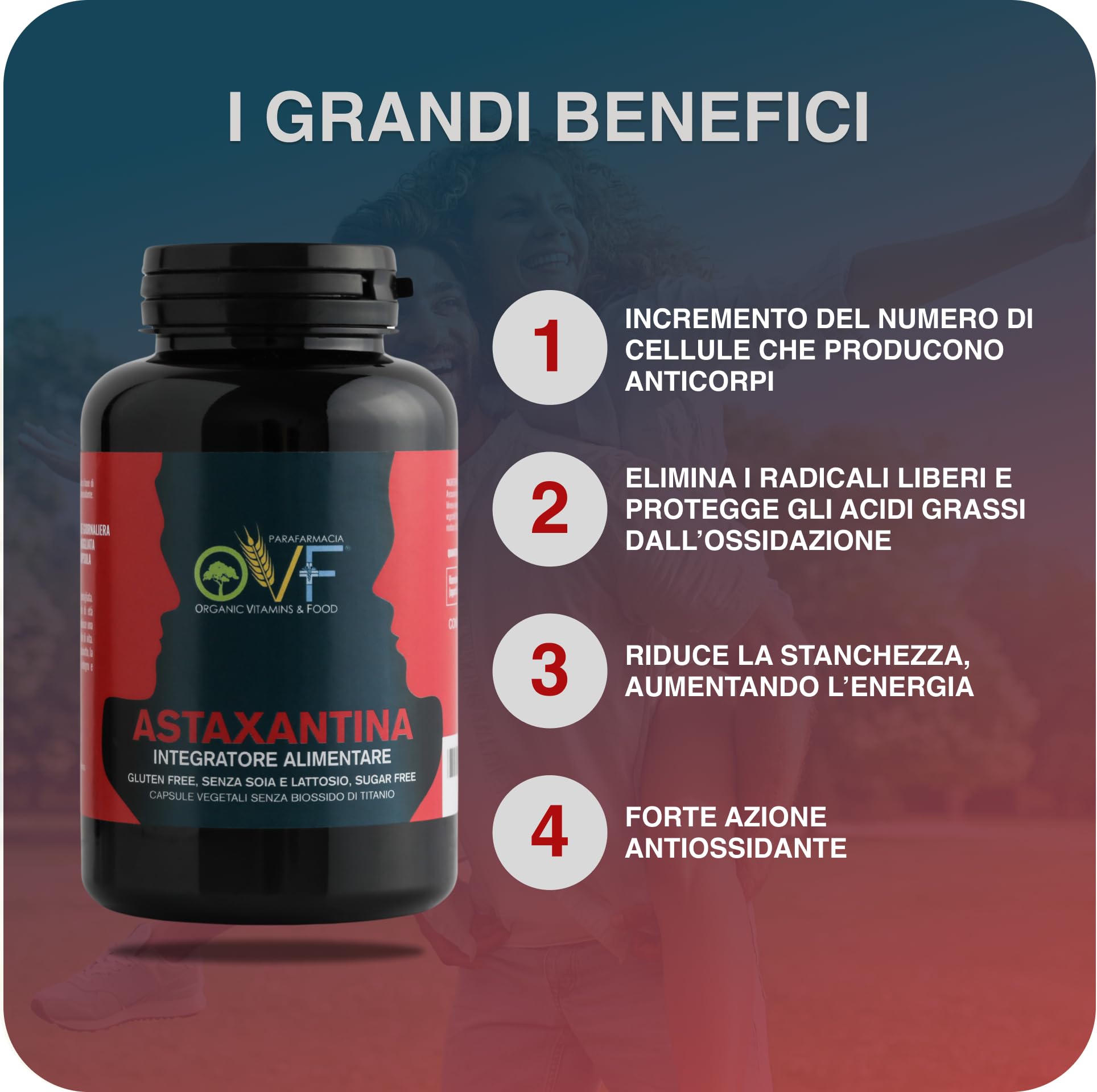 OVF, astaxanthine hautement dosée, 8 mg par capsule, antioxydant naturel de Haematococcus Pluvialis, végétalien et fabriqué en Italie, 90 gélules d'astaxanthine pendant 3 mois, protection contre le