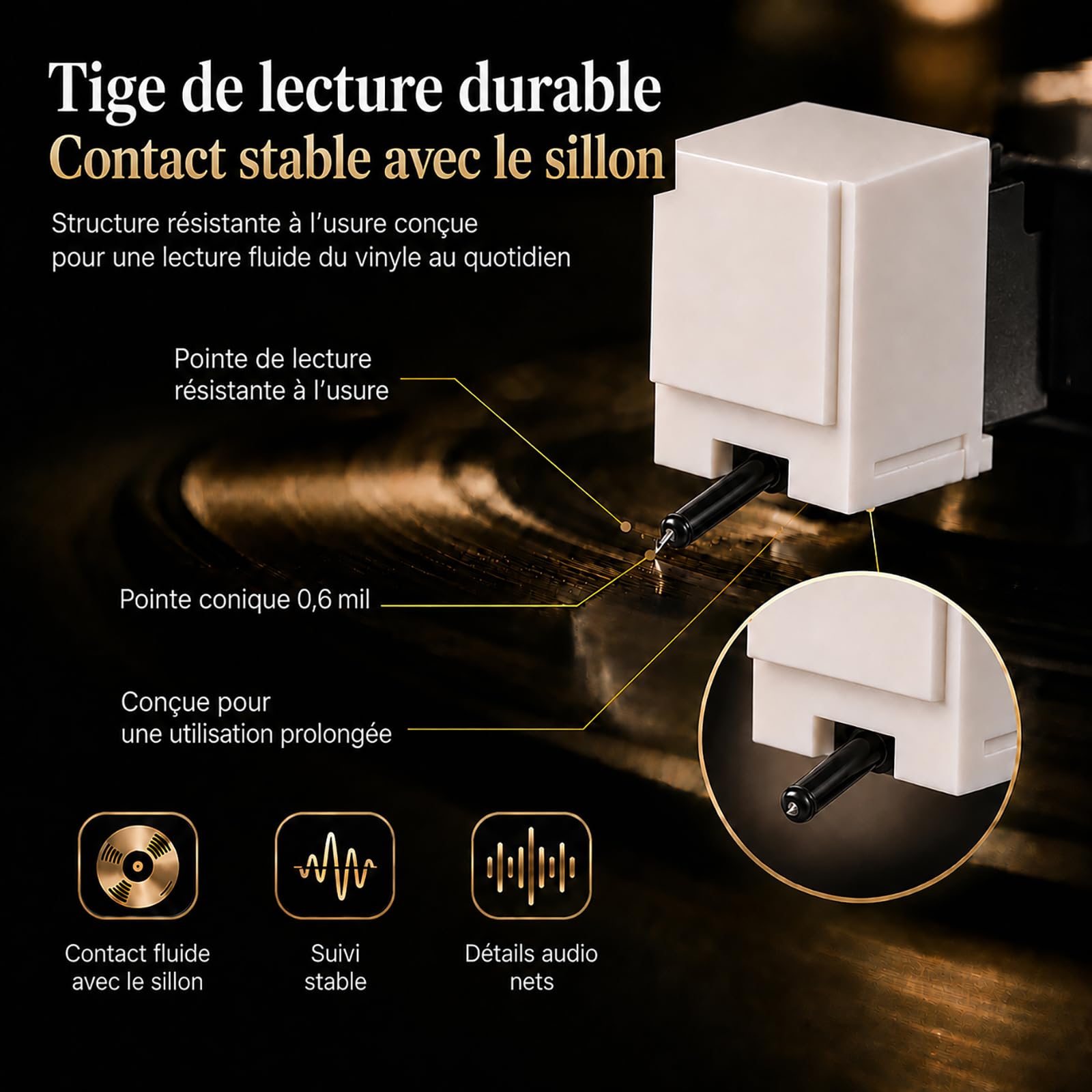 Stylet de Remplacement Compatible AT3600L, Aiguille Diamant pour Platine Vinyle, Accessoire Hi-Fi pour Tourne-Disque LP