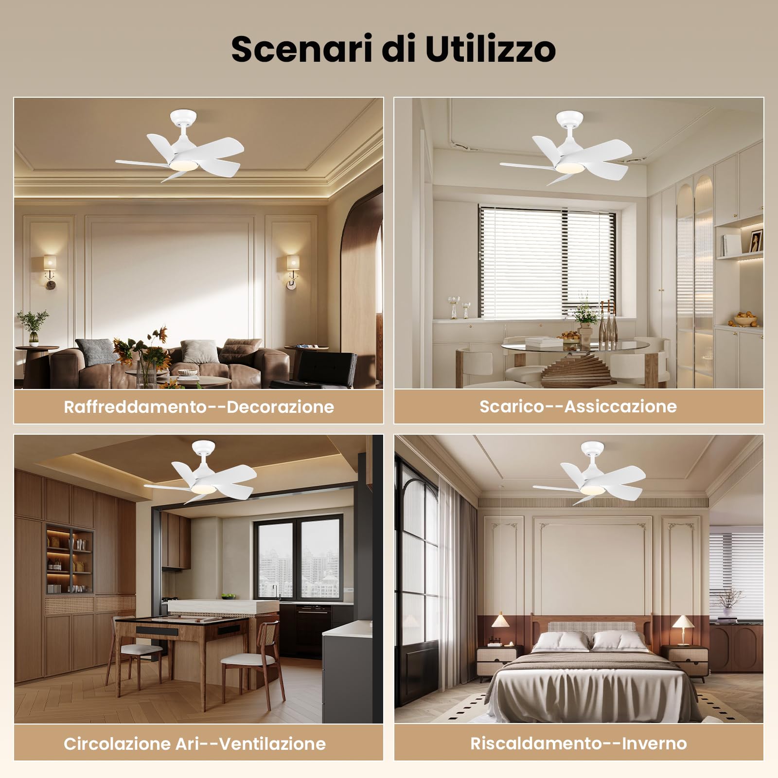 CJOY Ventilatore da Soffitto Bianco 76cm Con Luce e Telecomando, Lampadario 5 Pale, 3 Colori Dimmerabile, 6 Velocità, CC Reversibile