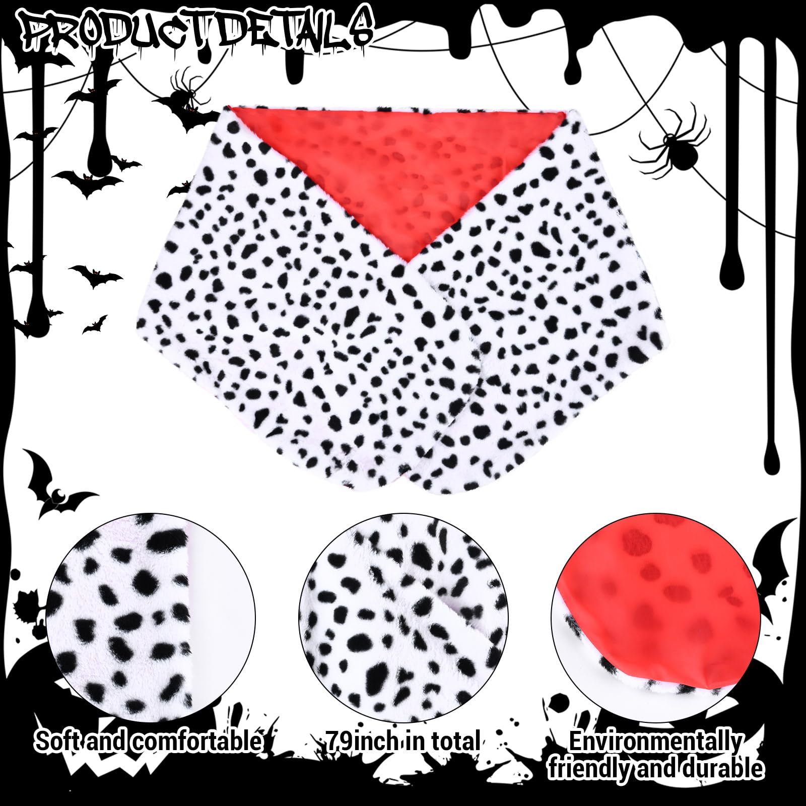Matiniy 6 PCS Halloween Dalmatian Shawl Set include Large Plush Shawl Red Gloves Lace Eye Mask Necklace Bracelet and Fake Stick for Women Cosplay Party Supplies