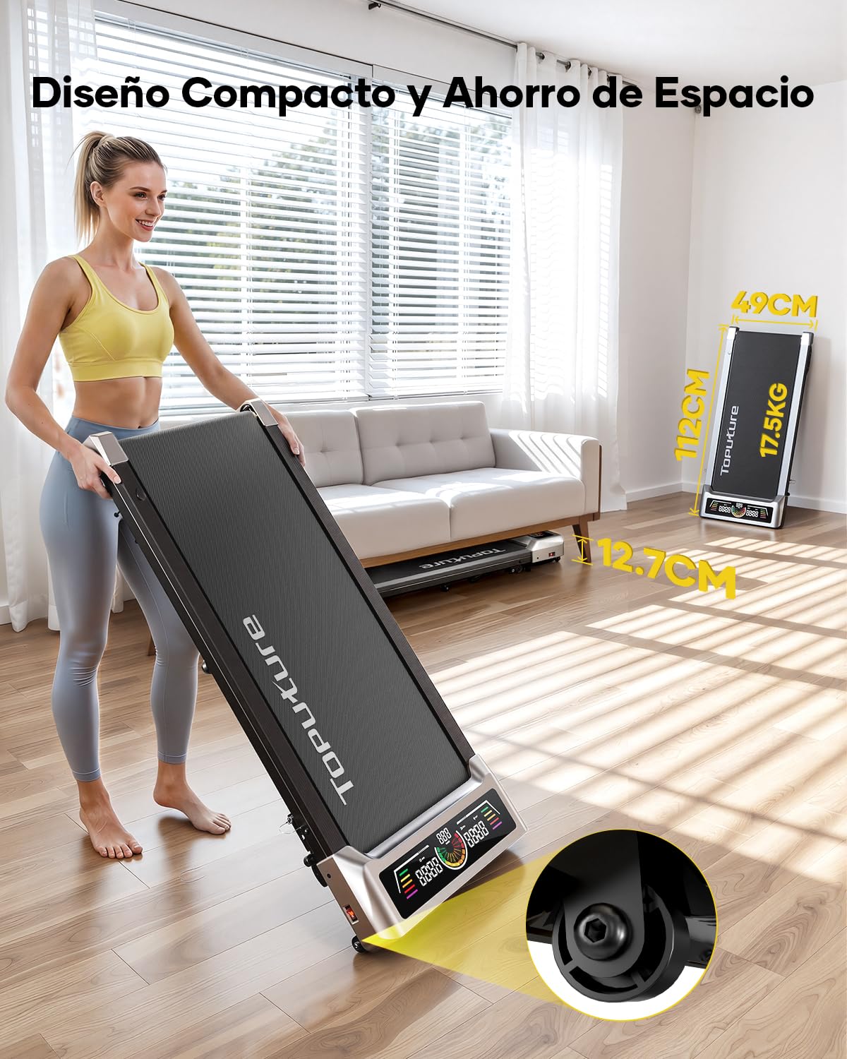 1-10km/h Tapis Roulant Salvaspazio, Tapis Roulant Elettrico con 10% Inclinazione, 3 Pendenza, 3.0HP Motore silenzioso, 4 in 1 sotto la scrivania Walking Pad, App e Telecomando, Ampio Display LED