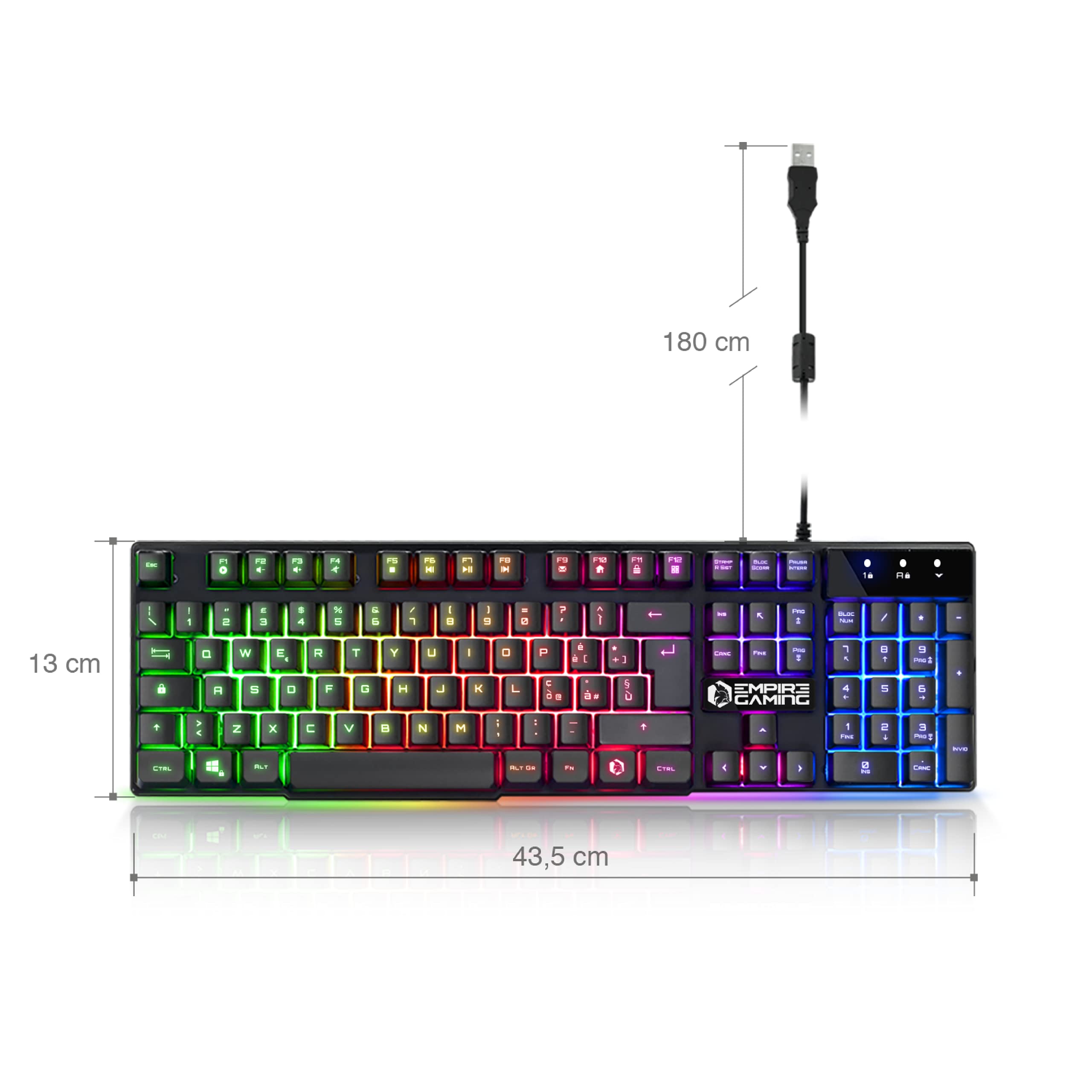 EMPIRE GAMING - Tastiera Gaming K300 QWERTY Italiana - 105 Tasti Semimeccanica - Retroilluminazione LED RGB - 19 Keys Anti-ghosting - 12 Scorciatoie Multimediali - USB con Filo