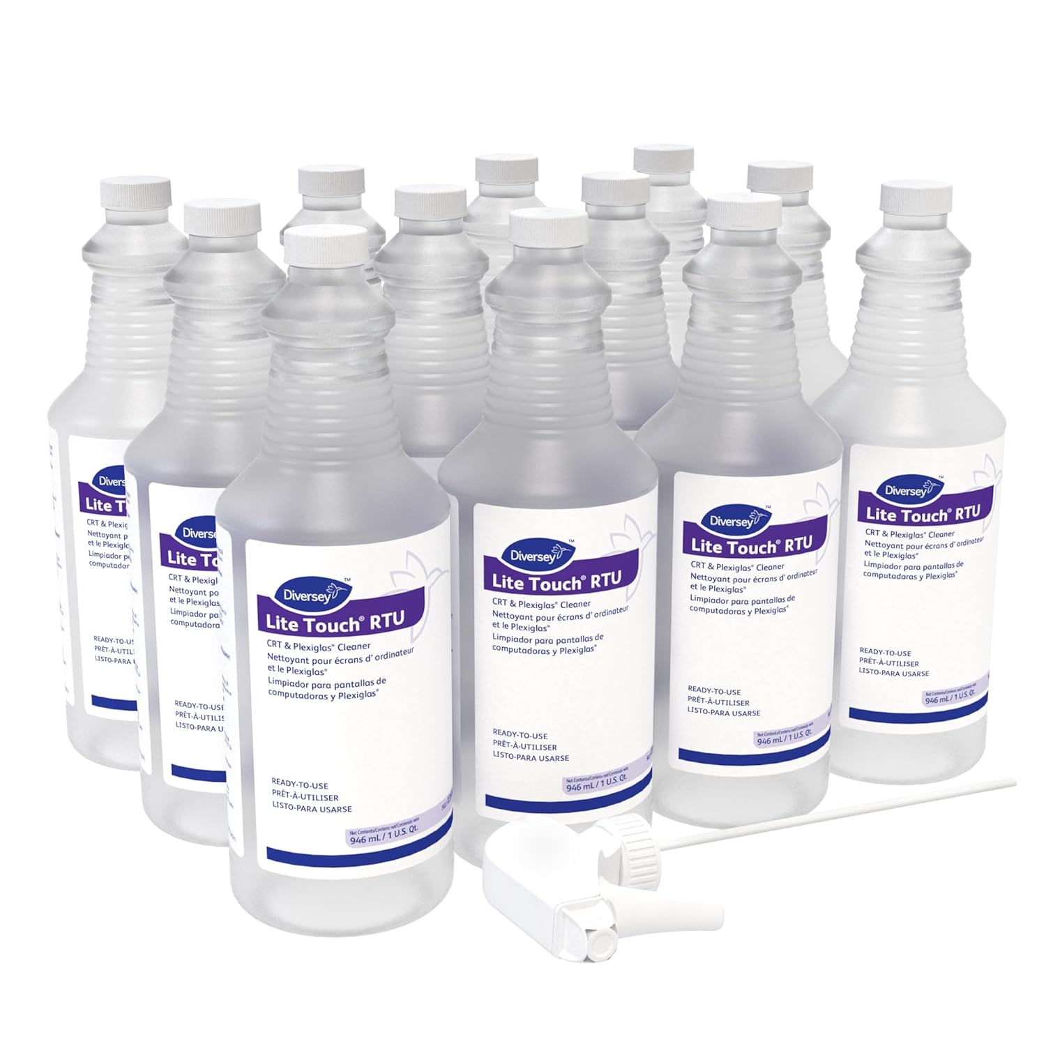 Diversey 03970. Lite Touch CRT & Plexiglas Cleaner, Dissipates Static Charge & Repels Dust on Glass, Screens & Displays, Ready-to-Use Spray, 32-Ounce (Pack of 12)