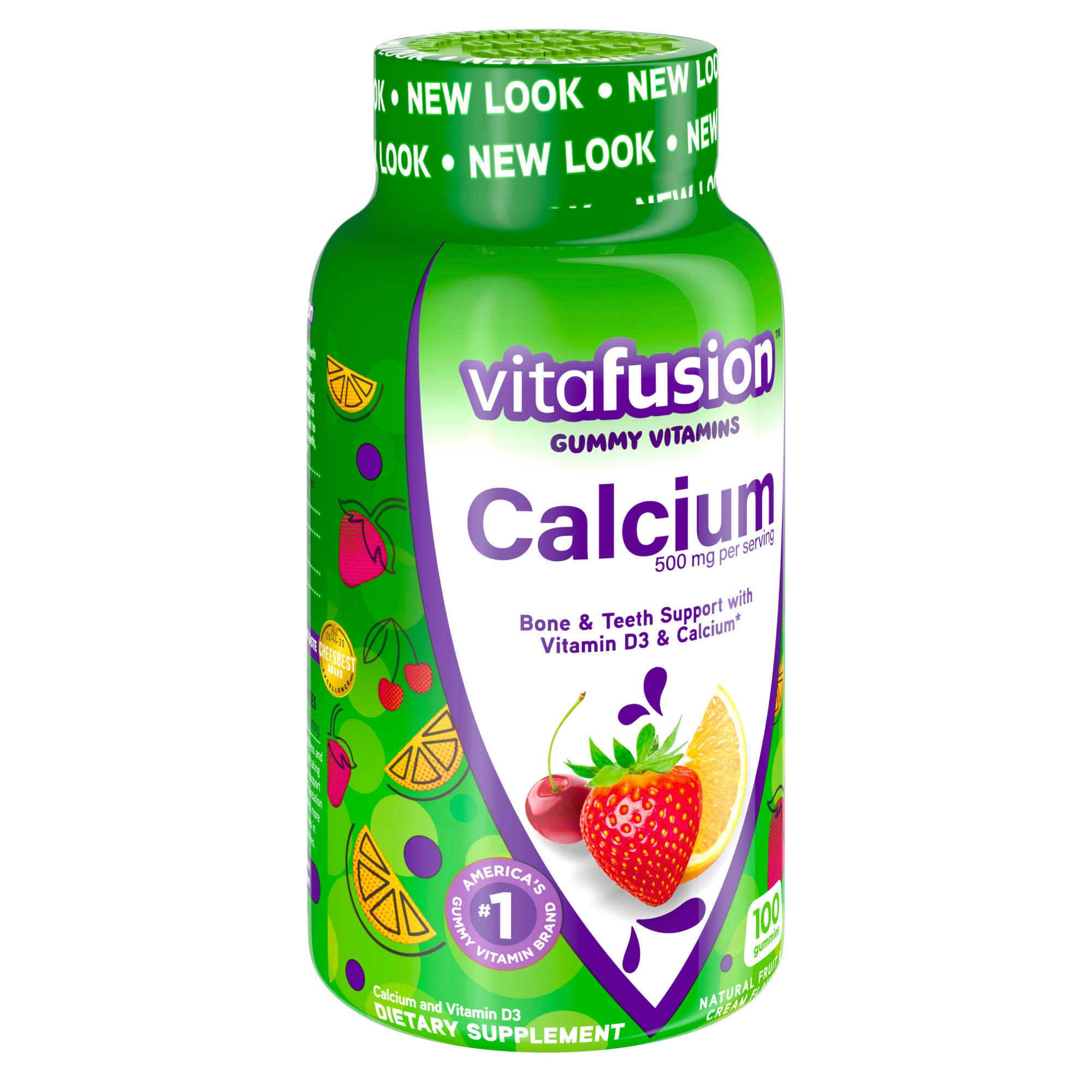 Calcium Gummy Vitamins, Fruit and Cream Flavored Chewable Calcium