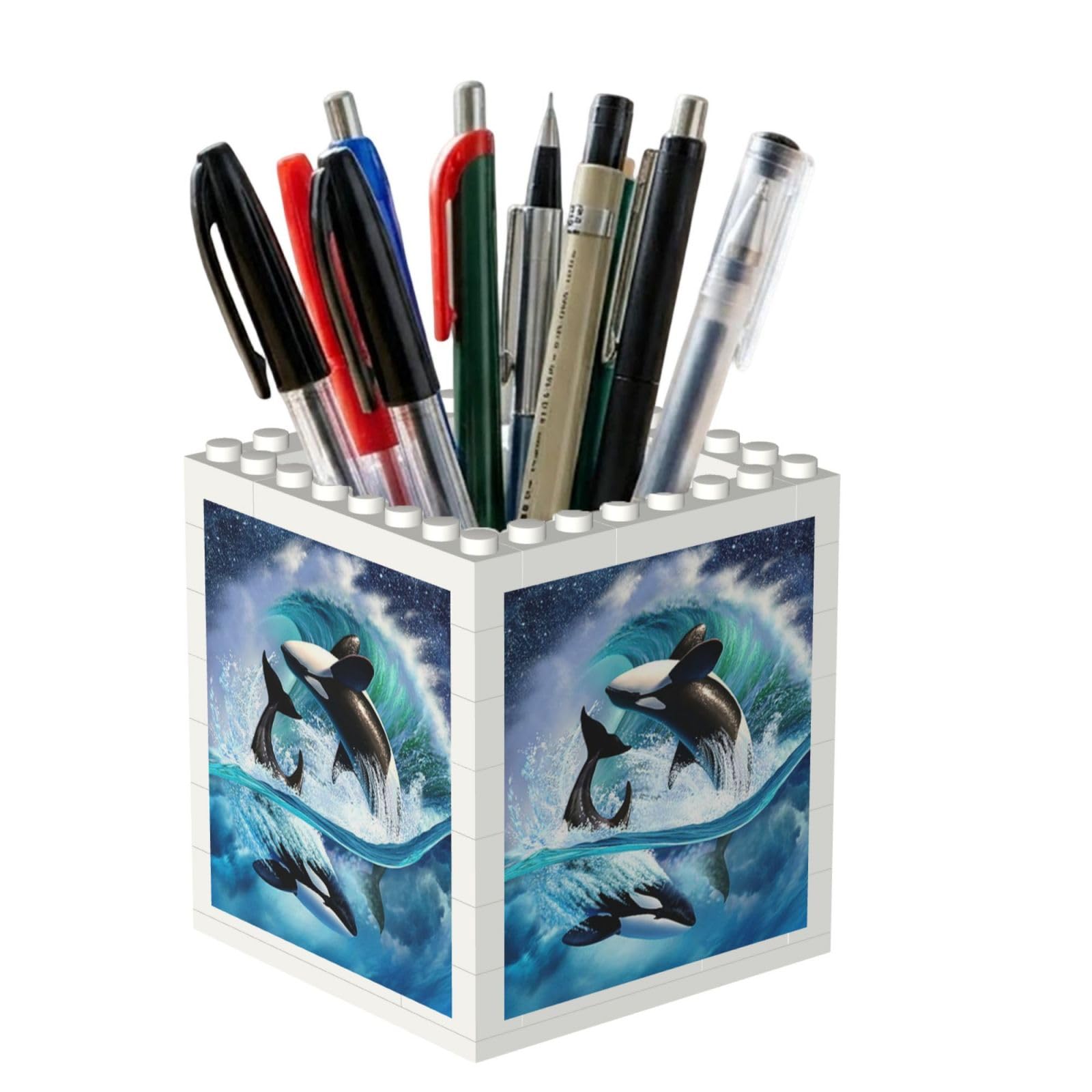 Poadnly Orca Killer Whales Wave, Pen Pot Pencil Holder for Office Home School, Compact Desk Organiser for Office Stationery