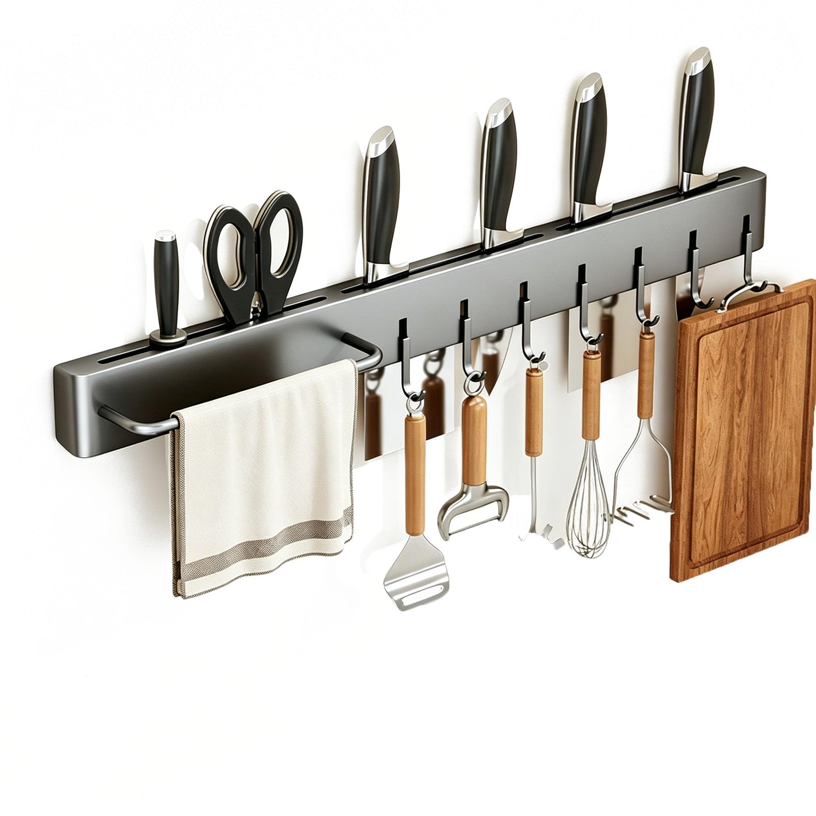 TBATM Multifunctional Wall Mounted Kitchen Knife Holder, Space Saving Storage Rack with Hooks and Compartments for Knives, Utensils, Cutlery, Kitchen Gadgets and Accessories,60cm