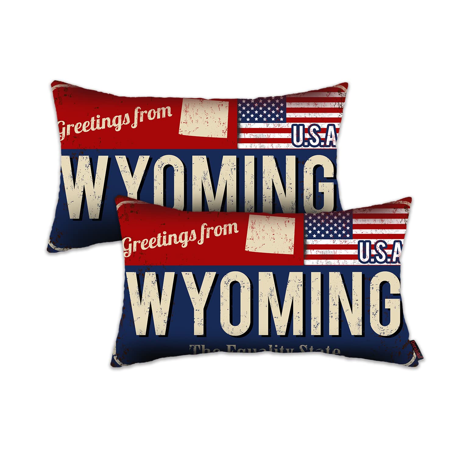 Wyoming Throw Pillow Cover 12x20 Set of 2 Wyoming Decor Gift Souvenir American Flag License Plate Lumbar Pillowcase