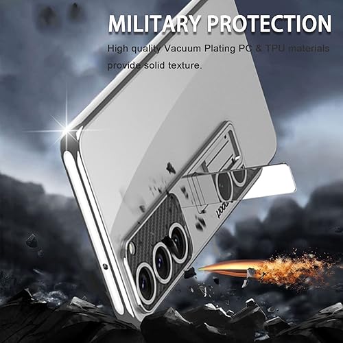 Miniatura 4 de Miimall Funda compatible con Samsung Galaxy S23, S23 con soporte, carcasa protectora translúcida chapada al vacío para Galaxy S23 5G (plateado)