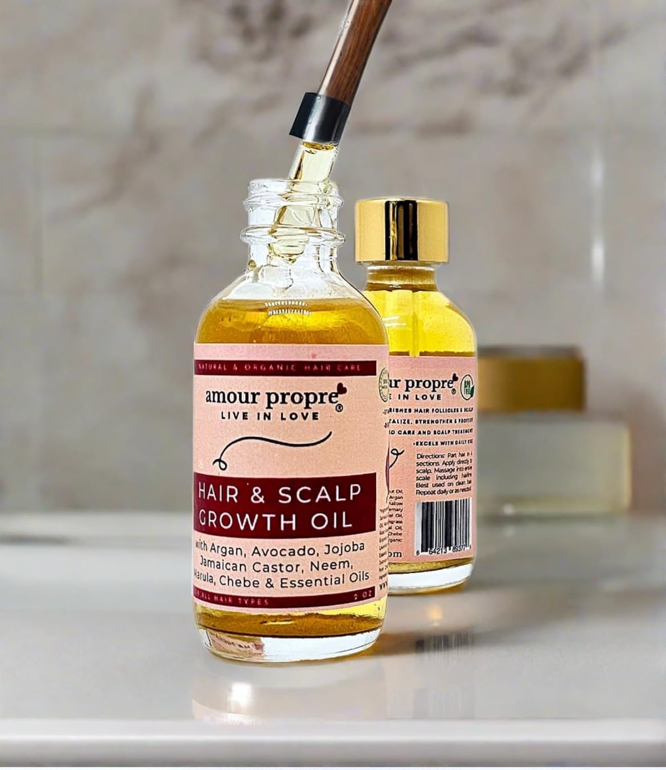 Hair Growth Oil by Amour Propre® 7 Oil Blend Scalp & Hair Treatment Oil to Strengthen & Lengthen Curls – with Avocado Oil, Jamaican Castor Oil, Argan Oil, Jojoba Oil