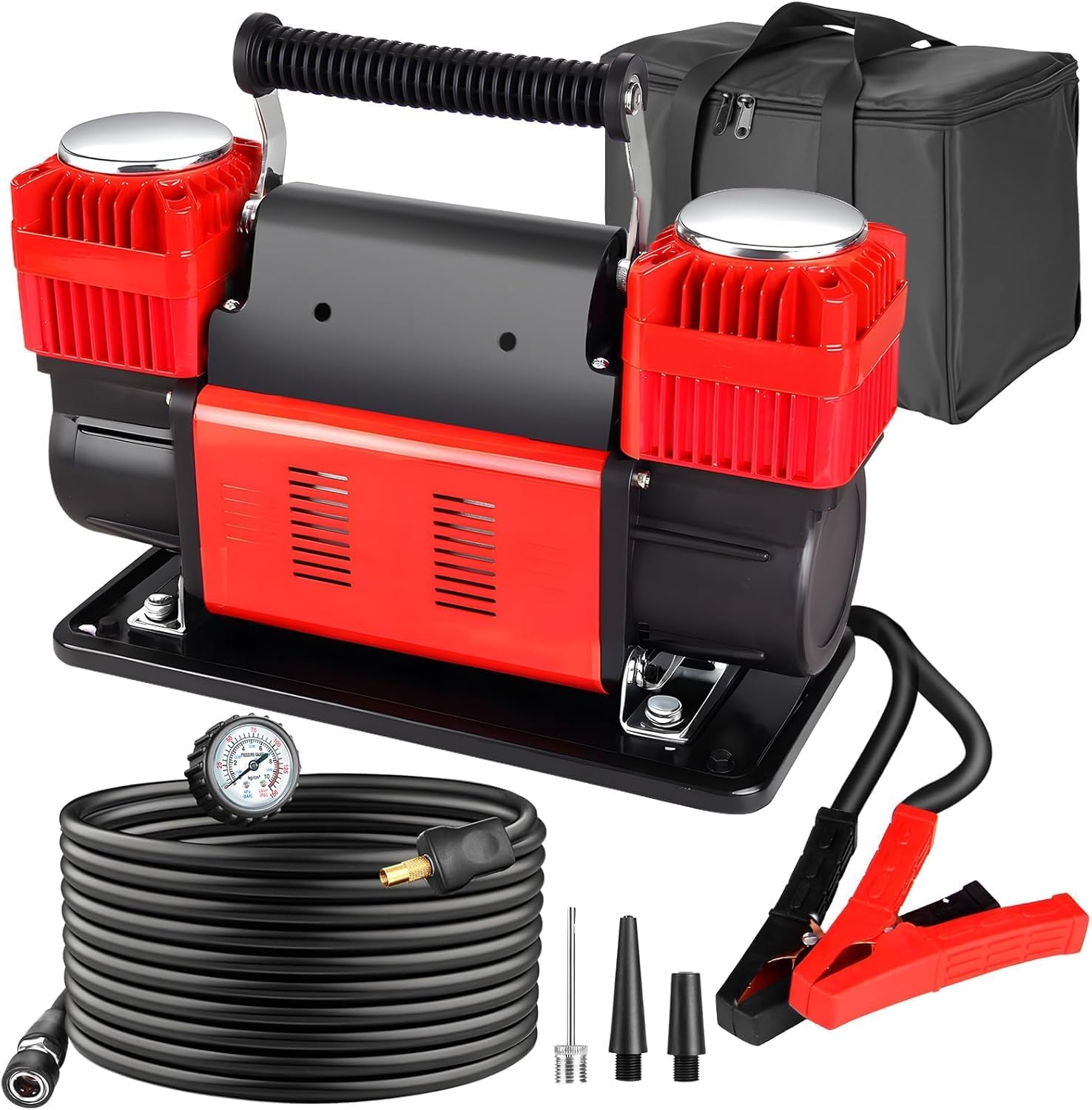 2 Cylinder Air Compressor Pump Heavy Duty - DC 12V Tire Inflator 150 PSI for Cars 4x4 Off-Roaders SUVs RVs Trailers Pickups etc.