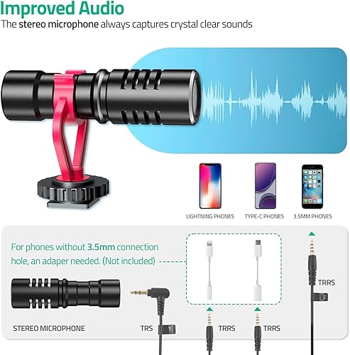 Miniatura 5 de Kit de videoblogs para teléfono inteligente con luz LED, soporte para teléfono, micrófono, trípode, bolsa de transporte, kit de inicio de YouTube de