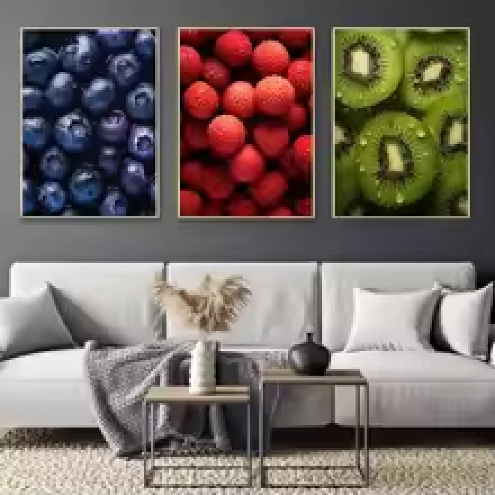 Toile décoration murale cuisine fruits kiwi raisin pour grand salon