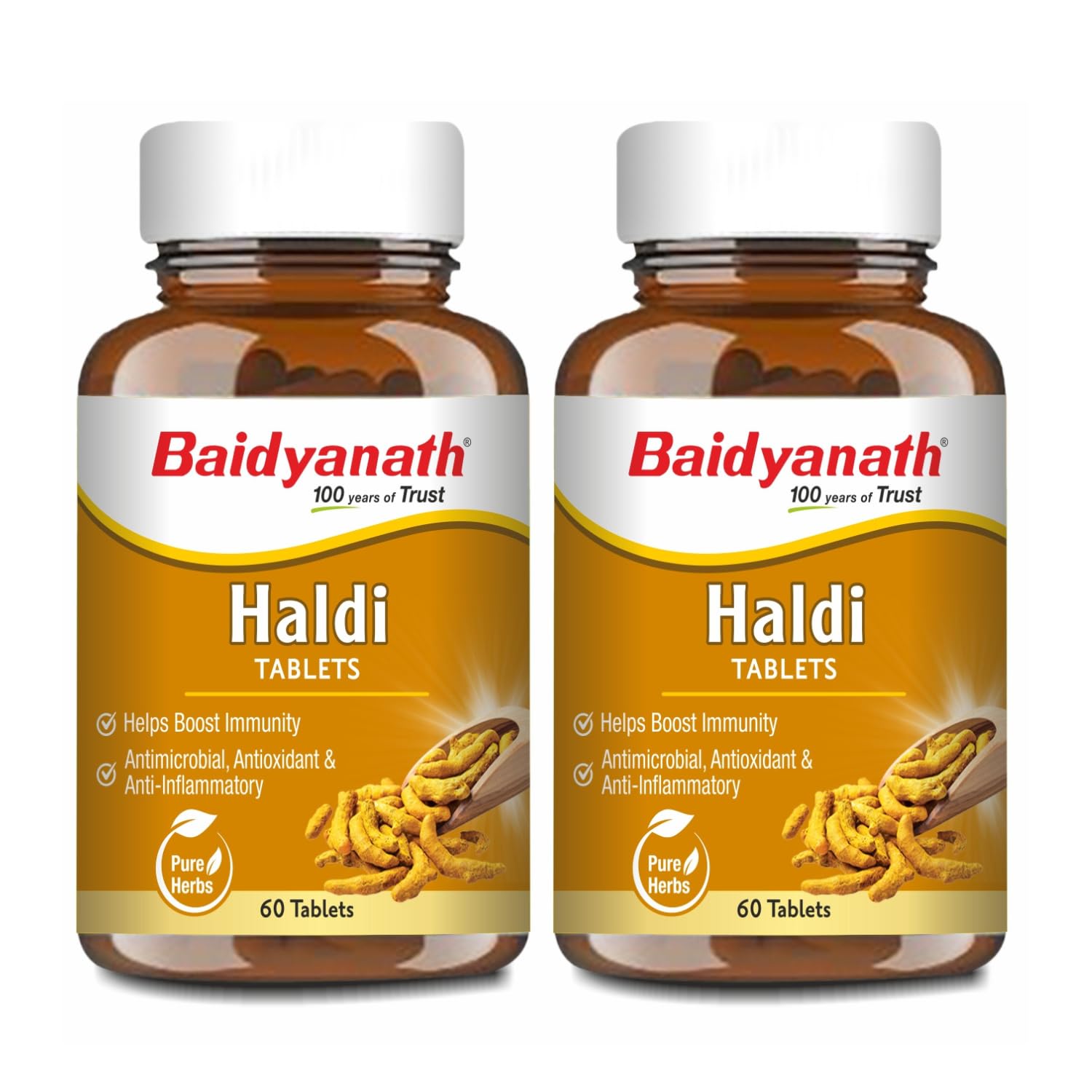 Baidyanath Turmeric Tablets 60 tabs (250mg / Per Serving) | With Natural Haldi Extract | Helps Boost Immunity, Blood Cleansing, Skin Problems, Strengthen Digestion (Pack of 2)