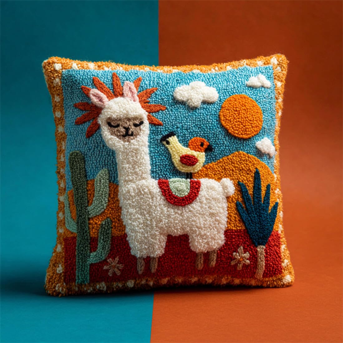 Kitquiver Animal Latch Hook Cushion Kits Alpacas and Birds DIY Latch Hook Kits Pattern Printed Throw Pillow Case Cushion Cover for Adults and Beginners 17x17In