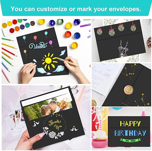 Miniatura 5 de 70 paquetes de sobres de invitación, sobres A2 negros, sobres postales para tarjetas de 4.5x5.5, sobres para invitaciones, autoadhesivos para fotos