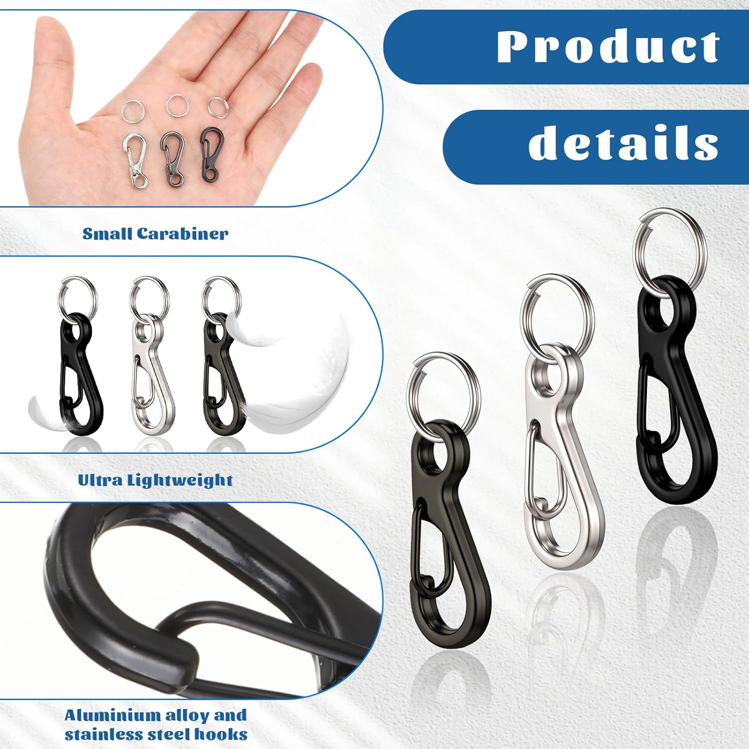 24 Sets Mini Carabiner Clip, Small Carabiner Clip Metal Spring Snap Hooks with 24PCS Double Loops, 1 Inch Mini Paracord Hanging Clips for Camera Strap, Flashlight, Key Chain, 3 Colors - Image 3