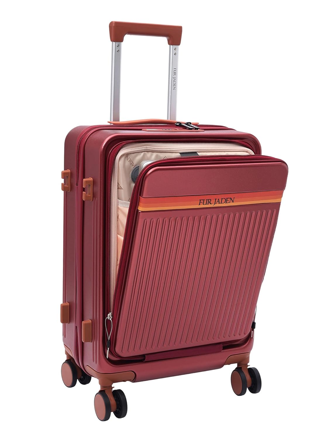 Fur Jaden The Aviator TechPro 55cm German Polycarbonate Travel Luggage Cabin Suitcase with USB Port, Laptop Compartment, 8 StealthTech Shock Absorbing Wheels, TSA Lock (CherryM, Cabin 20″) Fur Jaden The Aviator TechPro 55cm German Polycarbonate Travel Luggage Cabin Suitcase with USB Port, Laptop Compartment, 8 StealthTech Shock Absorbing Wheels, TSA Lock (CherryM, Cabin 20″)