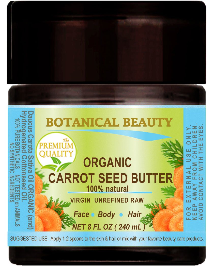 Botanical BeautyORGANIC CARROT SEED OIL BUTTER RAW. 100% Natural/VIRGIN/UNREFINED. 8 Fl oz - 240 ml. For Skin, Hair, Lip and Nail Care.