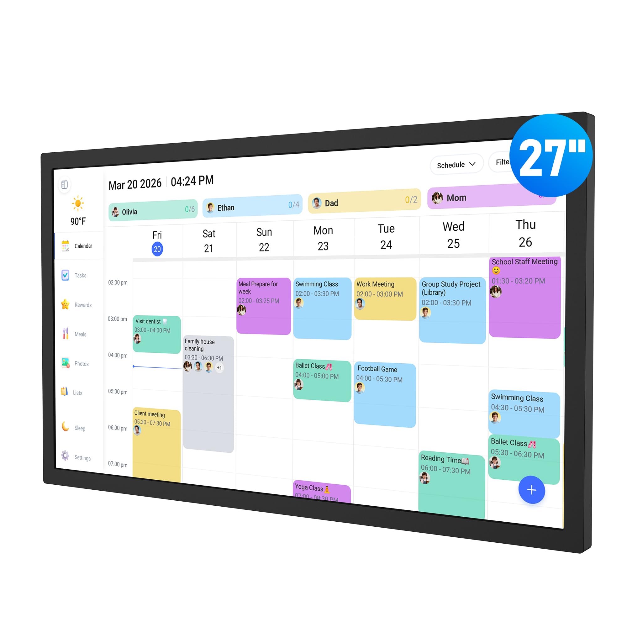 Digital Calendar – 27 Inch Electronic Wall Calendar & Chore Chart, Smart Family Organizer with Interactive Touchscreen Display, Wall Mount in Portrait