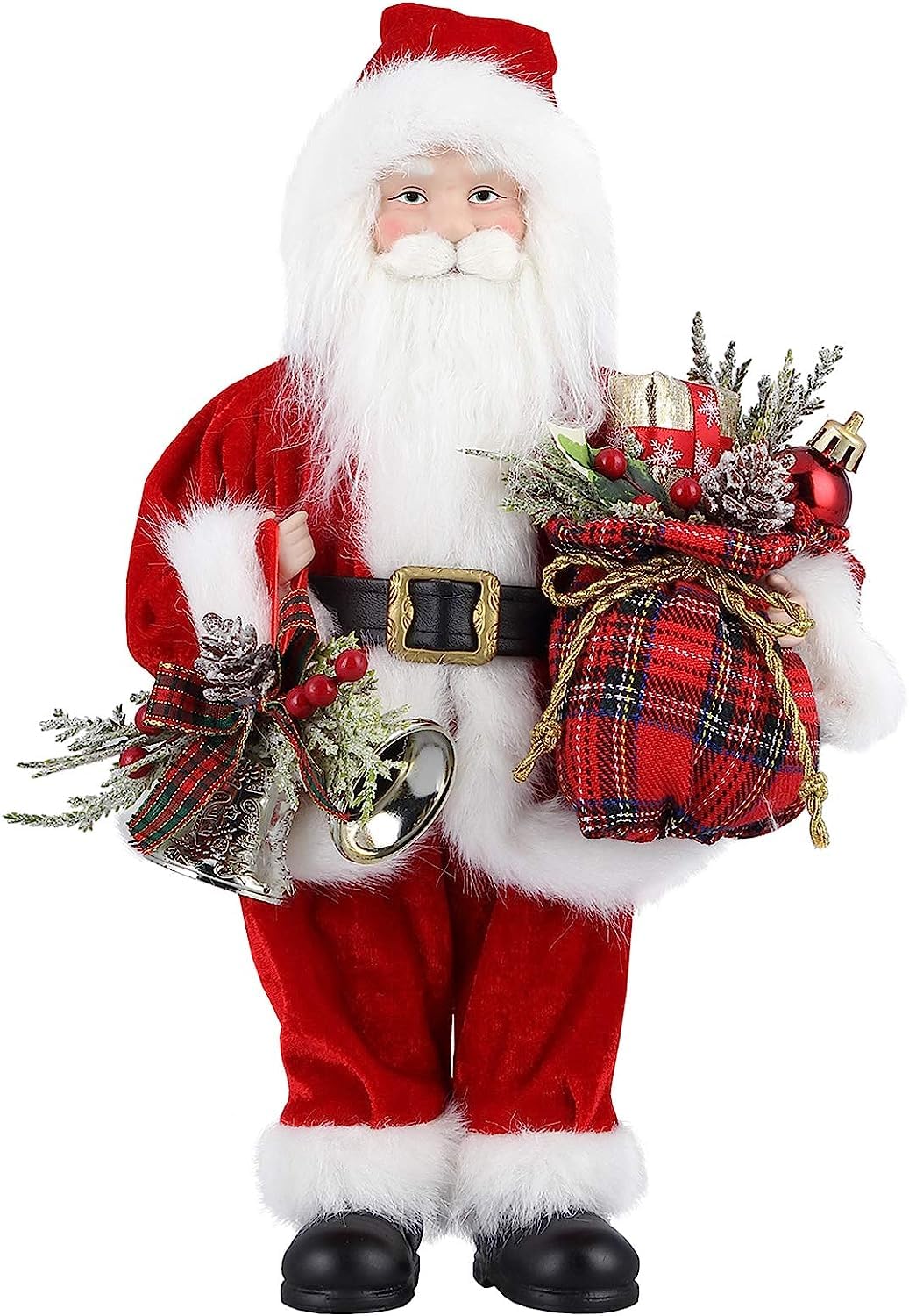 himaly Santa Claus Figure, Standing Father Christmas Figures Traditional with Gift Sack, Holiday Party Home Ornament Decoration, 32cm/ 12in