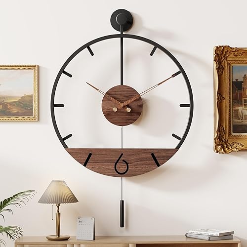 Reloj de pared de péndulo decorativo moderno de 30.7 x 20 pulgadas, reloj de pared silencioso de gran tamaño de metal grande, minimalista, elegante,