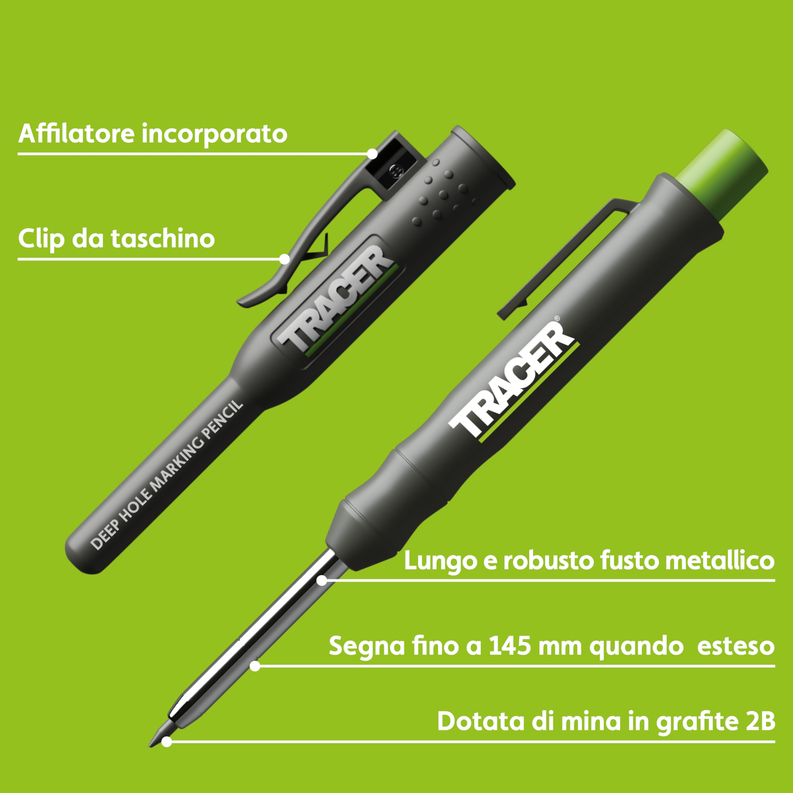 Tracer Matita da costruzione con foro profondo 120 mm matita estensibile 2B con temperamatite integrato