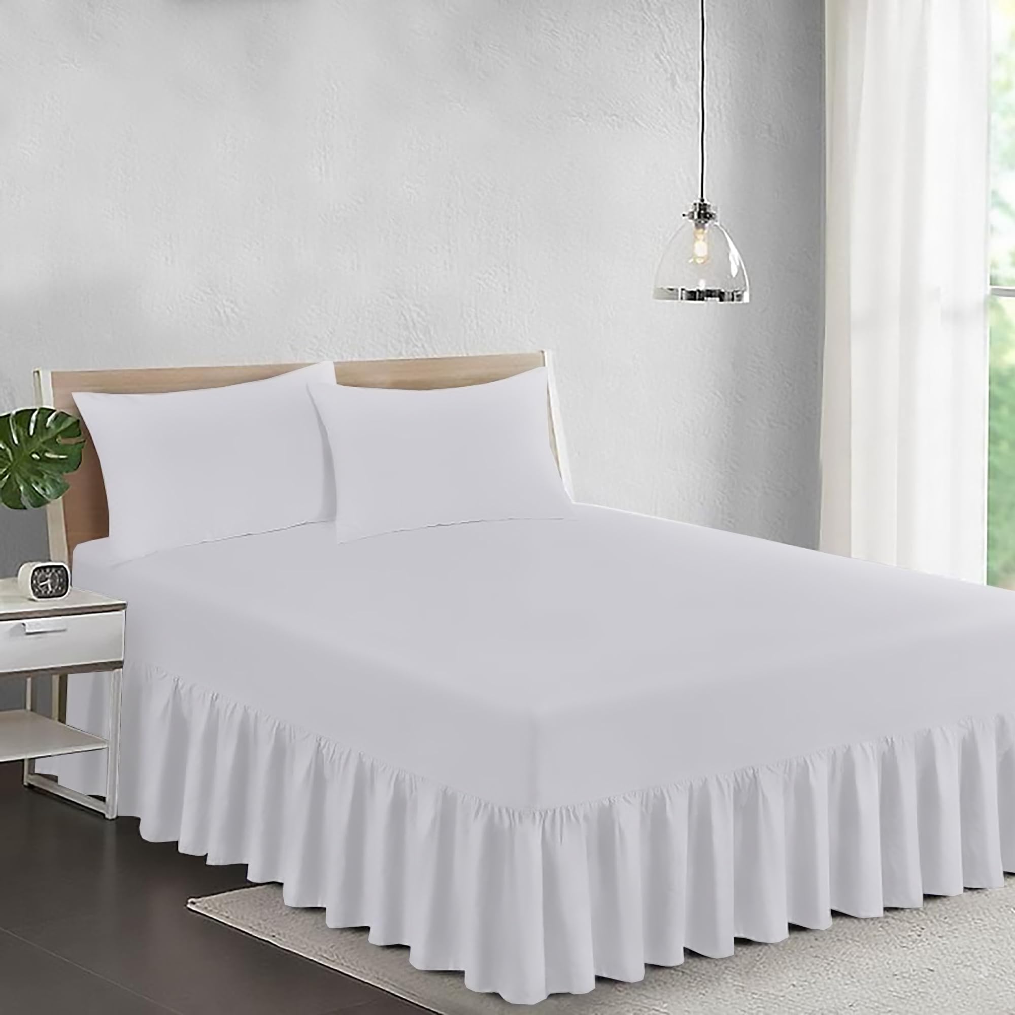 Ray Bedding Valance Double Fitted Sheet 100% Egyptian Cotton 400 Thread Count Frill Bed Sheets Double Super Soft Breathable & Luxury Deep Fitted Base Valance Sheets