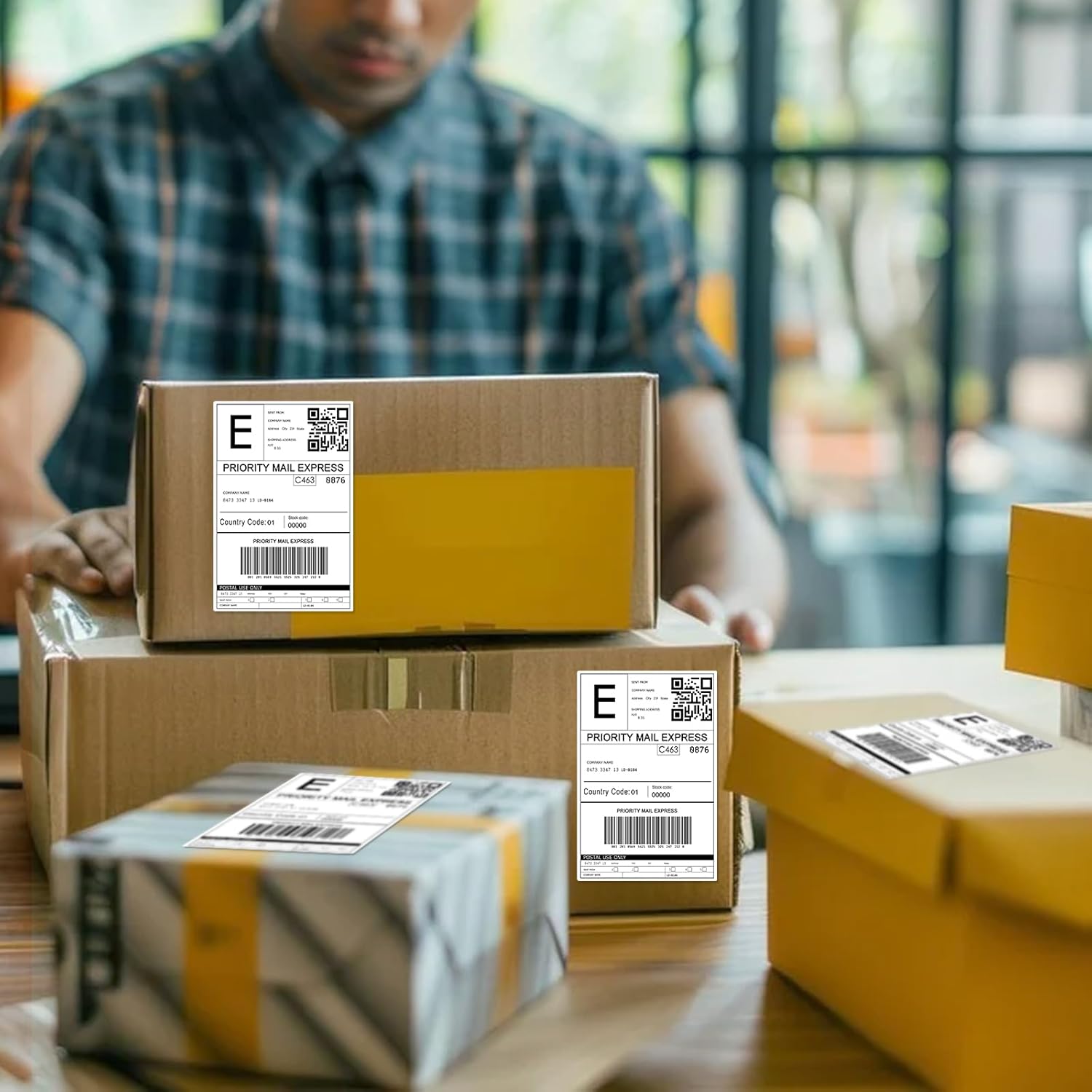 ORGSTA USB Thermal Shipping Label Printer with Pack of 500 4x6 Thermal Labels Fanfold - T001 High Speed Thermal Label Printer for Commercial Grade Shipping Packages-White