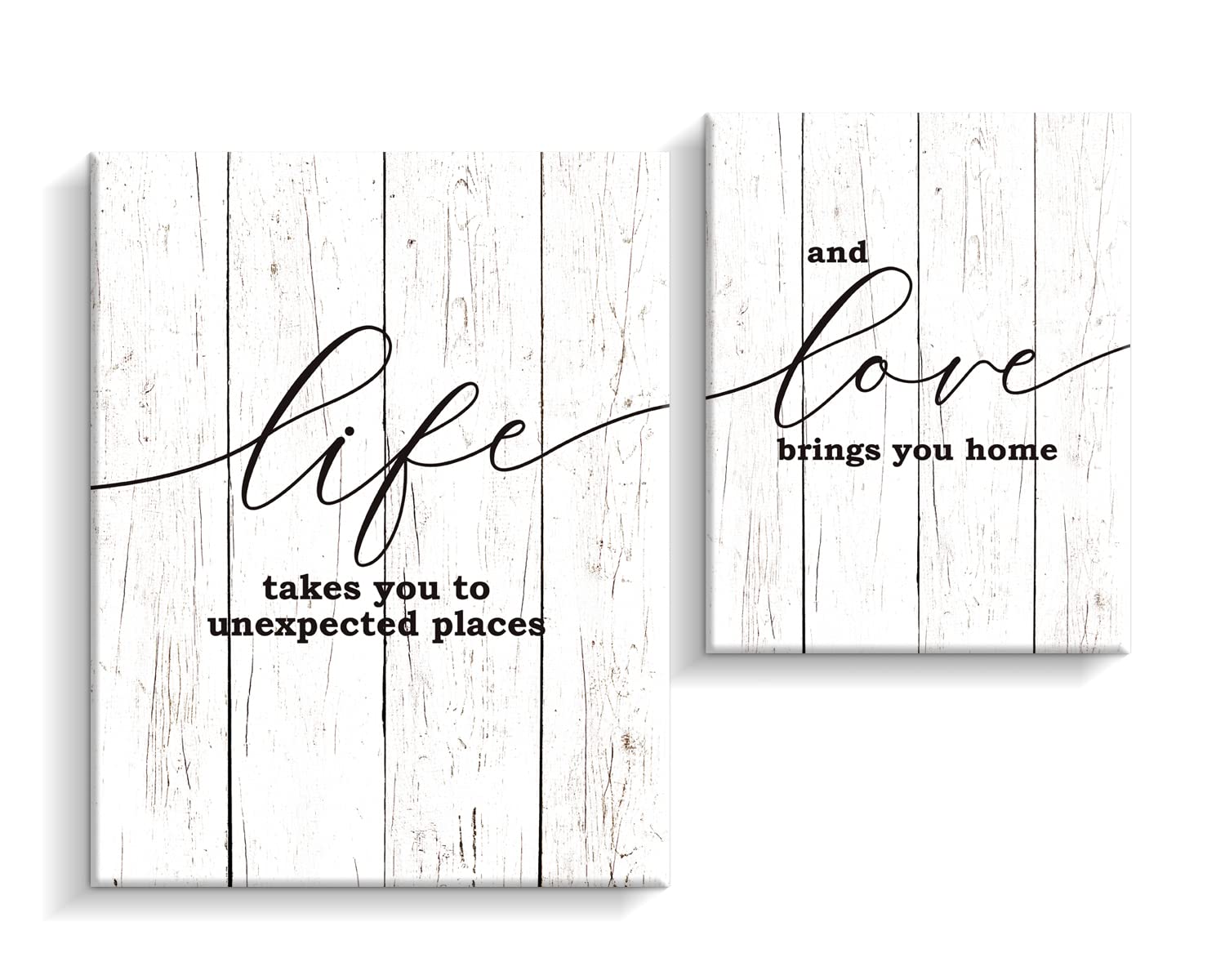 Kas Home Inspirational Wall Art Life Love Inspirational Canvas Wall Decor Rustic Quotes Hanging Motivational Wall Sign Art for Home Living Room Bedroom (White - love, 12 x 15 inch + 8.6 x 11 inch)