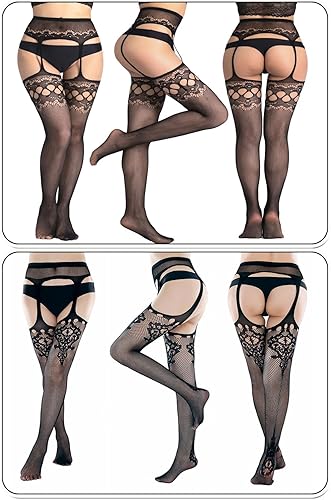 Miniatura 3 de JRD&BS WINL Medias de red para mujer, medias altas hasta el muslo, medias con tirantes para mujeres y niñas