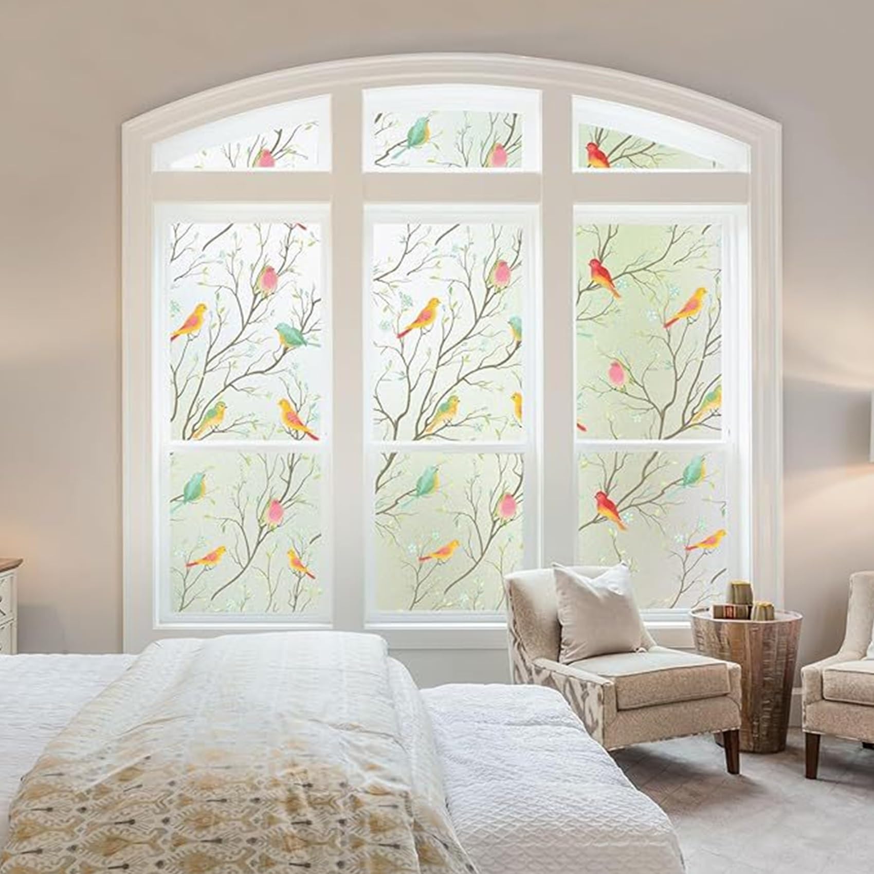 para Cristales Vinilo Adhesivo 110 x 325 cm, Ventana Fácilmente Decorativo Reutilizar, Adherencia Decorativos, Decorativo Película para Ventana, para Dormitorio Oficinas, Flores Y Pájaros