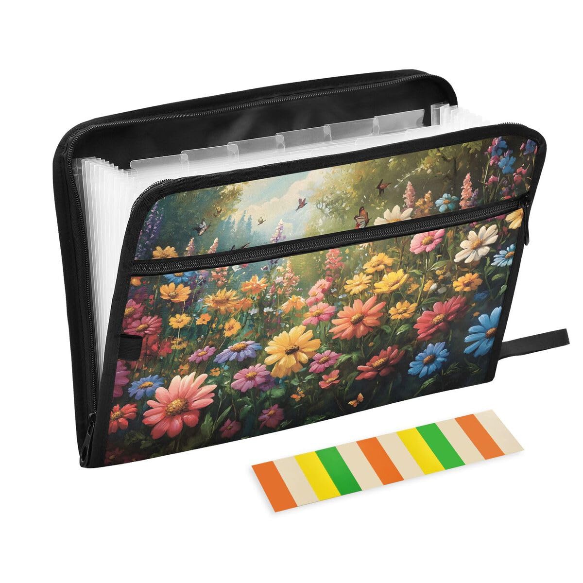 ALAZA Flower Butterfly Landscape Expandable Filing Folder Storage Organiser Box Files, 13 Pockets Zip Filing Folders for Home or Office Documents