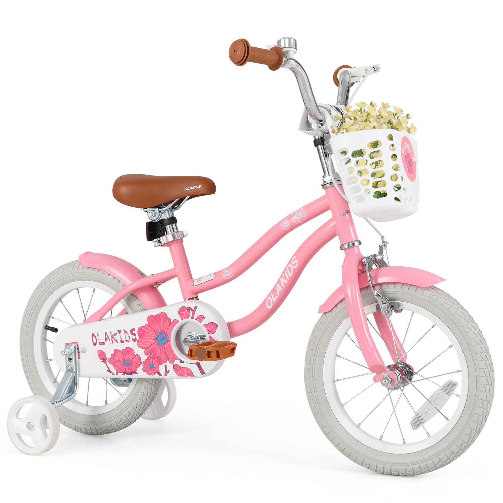 Olakids Kids Bike, 12 14 16 18 Inch Toddlers Bike with Training Wheels Basket Safety Bell Adjustable Seat Handlebar, Children's Bicycle for Girls Boys