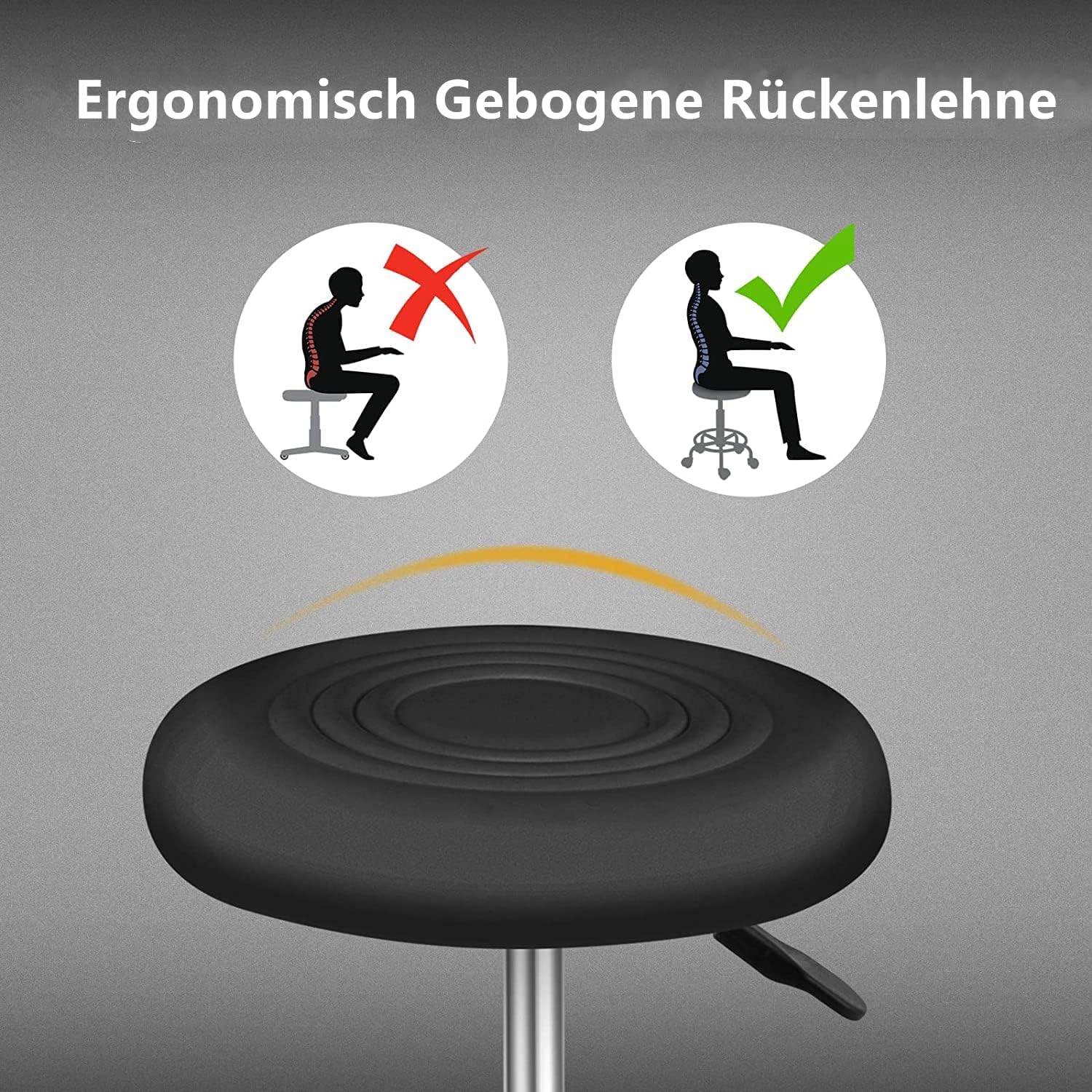 Sgabello con Ruote Regolabile in Altezza in Pelle PU, Sedia da Lavoro Imbottita con Cuscino in Pelle, per Bar, Casa, Parrucchiere,Ufficio (2,Nero)