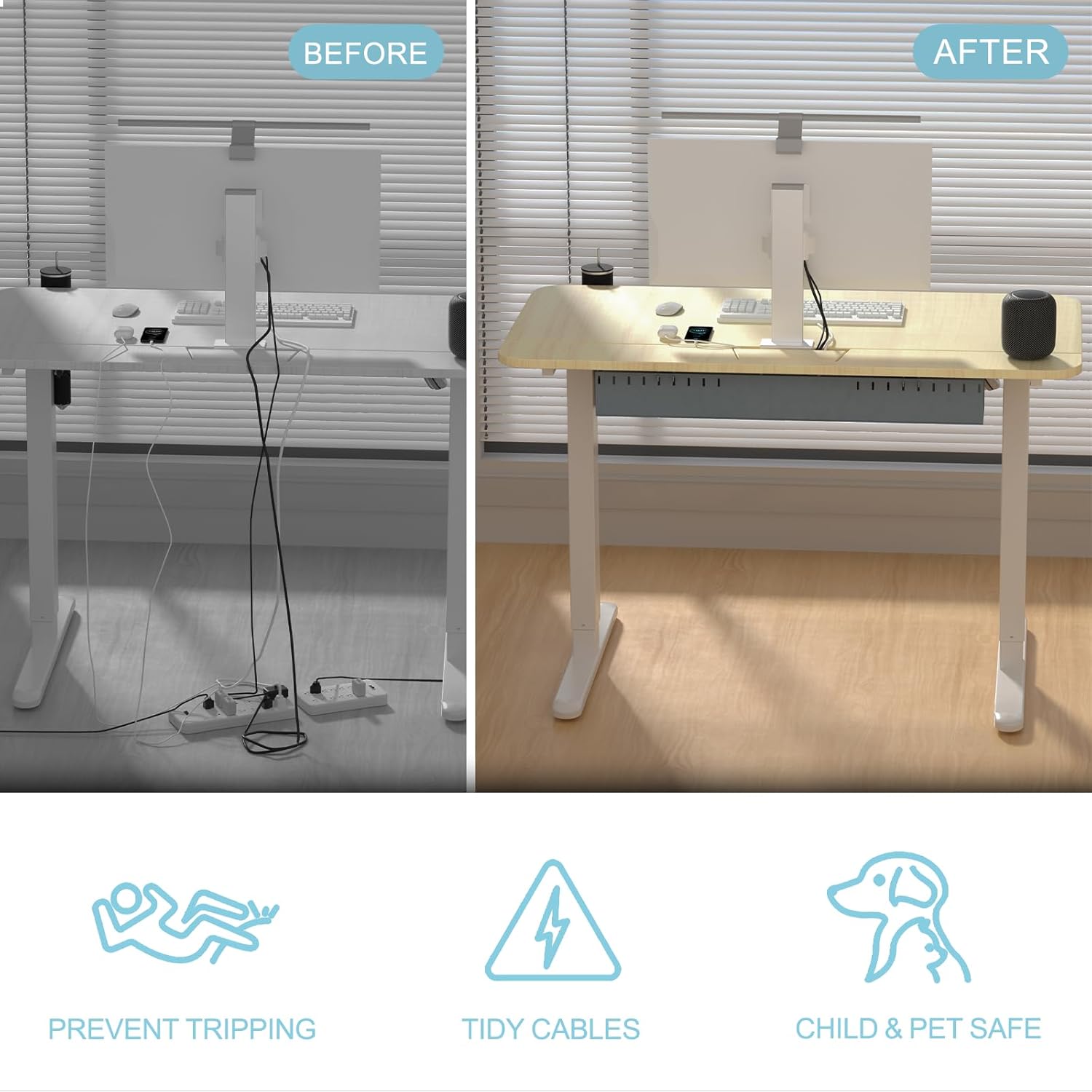 Electric Standing Desk,48x24 Inch Adjustable Height Sit Stand Desk with Cable Management Tray,with Memory Presets Ergonomic Computer Desk for Home Office/Gaming/Workstation,Light Wood