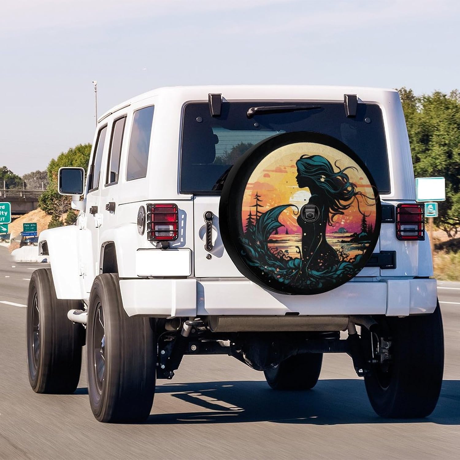 Beautiful Mermaid Silhouette Fresh Spare Tire Cover with Backup Camera Hole Wheel Tire Cover Fit Trailer, RV, SUV and Many Vehicle 17inch