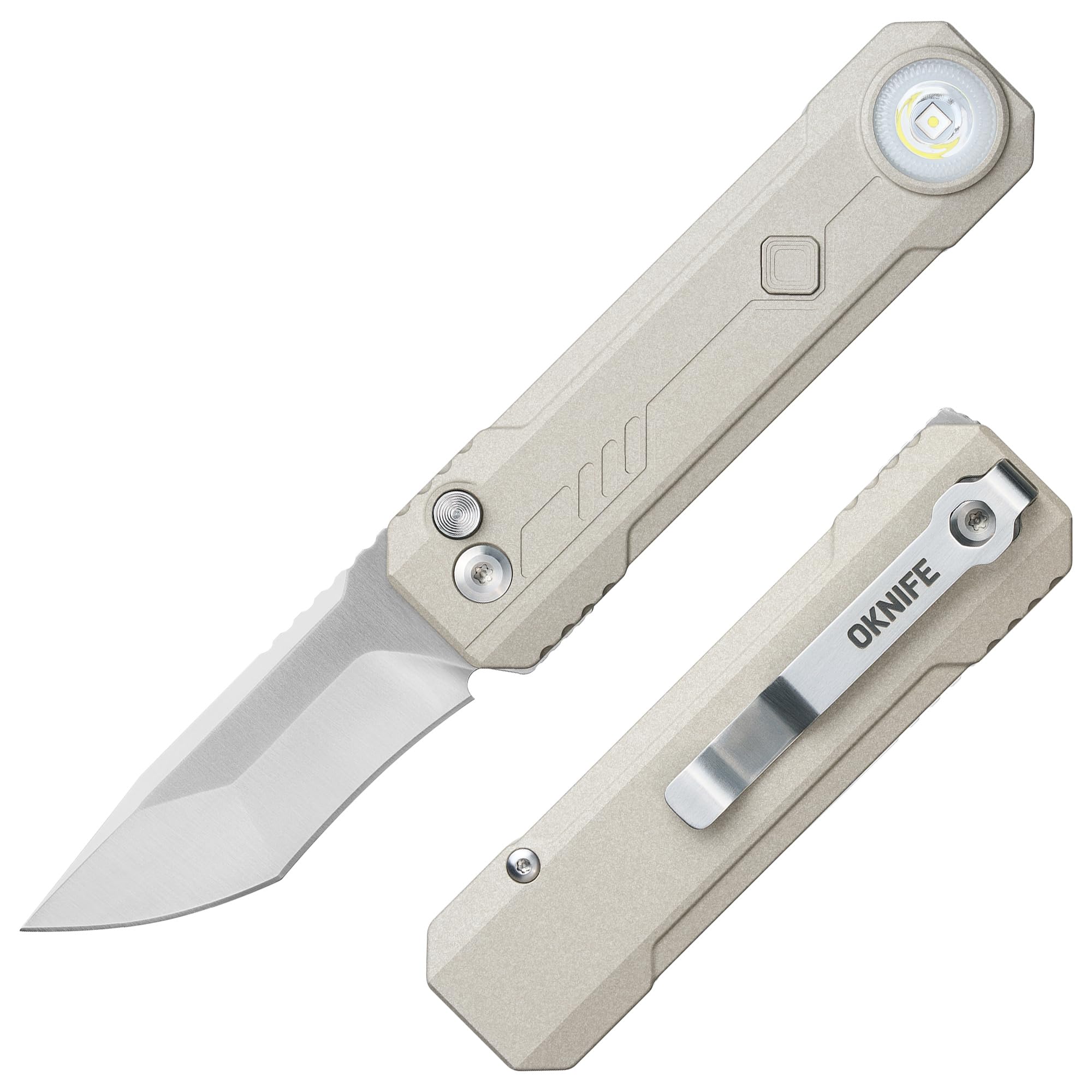 OKNIFE LK Folding Pocket Knife with Rechargeable Flashlight, 2-in