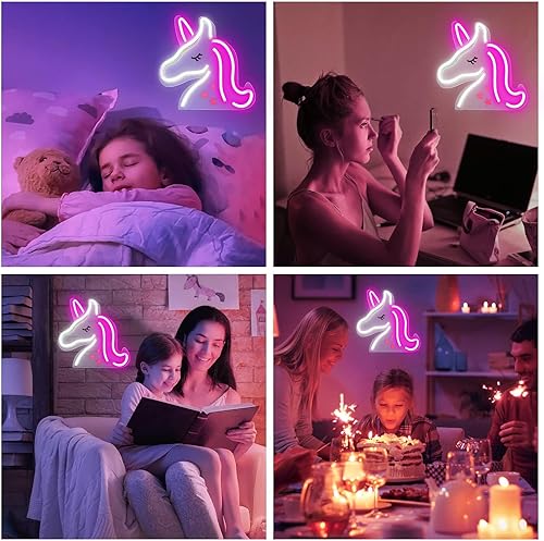Miniatura 7 de XIYUNTE Letrero de neón de unicornio, luces de neón de unicornio alimentadas por USB para decoración de habitación de niñas, letreros LED de