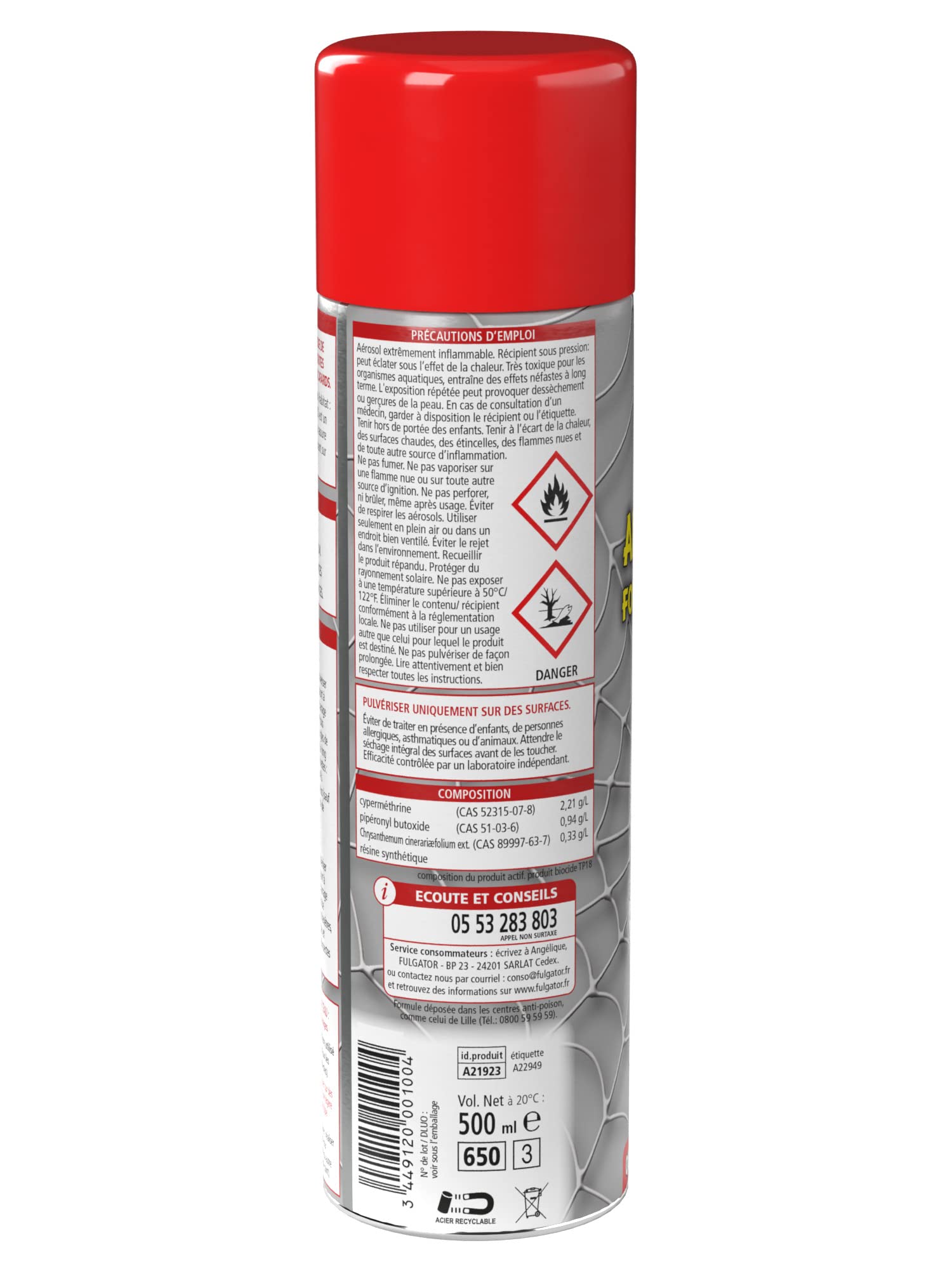 FULGATOR - Insecticide Super-Barrage HALTE Araignées - Action rapide et puissante contre les insectes rampants : araignées, fourmis, cafards - Résiste aux intempéries - Fabriqué en France - 500mL