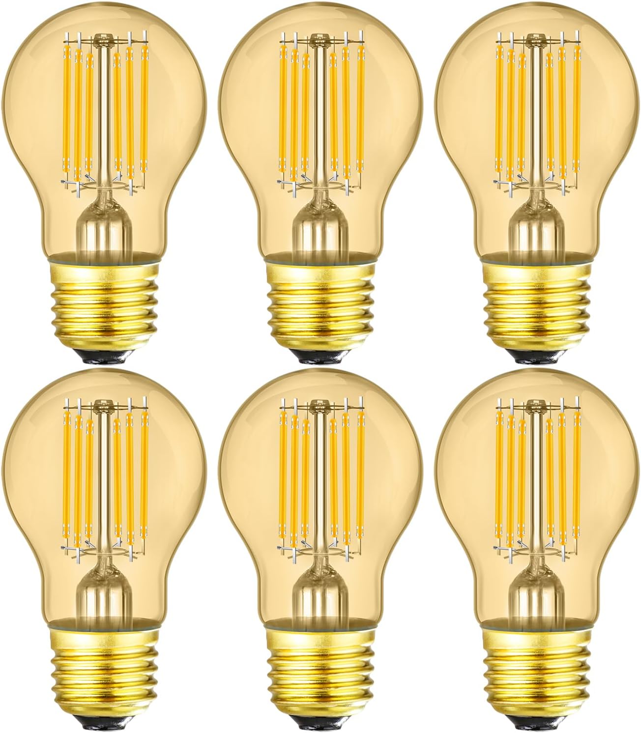 LEOOLS A15 LED Bulb 8W Equal E26 Bulb 75 Watt Dimmable E26 Edison Bulb Warm White 2700K Amber Glass AC120V 800LM E26 LED Edison Bulb for Ceiling Fan,Wall sconces,Fridge,Desk lamp Pack of 6