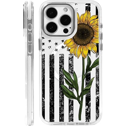 For iPhone 15 Pro Max Case(Compatible with Magsafe),Sunflower American Flag Transpa...